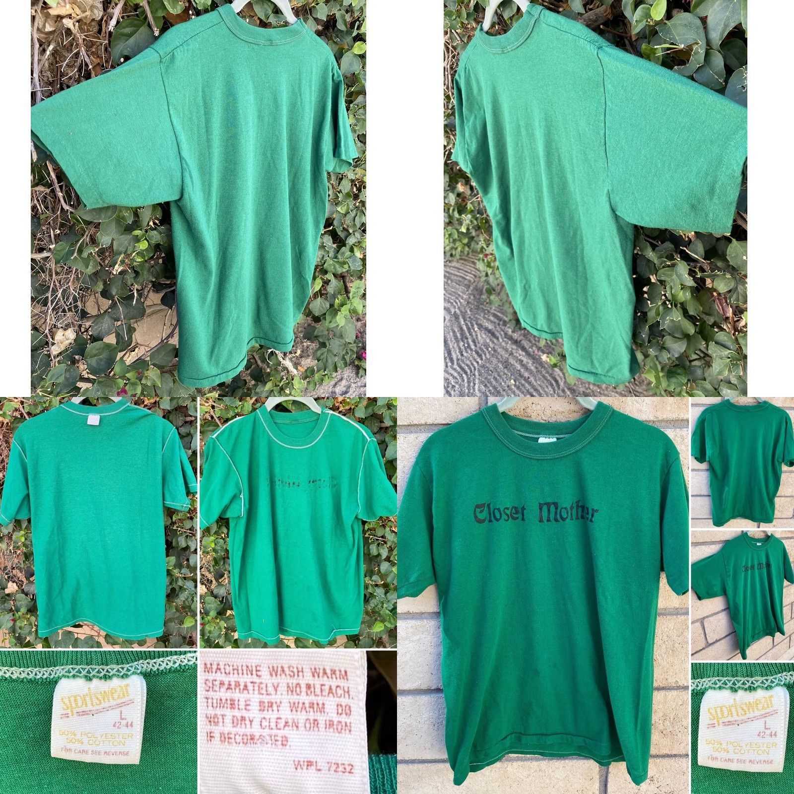 Vintage VINTAGE Sportswear T-Shirt, Single Stitch, 70s 80s, Green, Size L, Mens, Short Sleeve, Iron On Letting Tee Size US L / EU 52-54 / 3 - 8 Thumbnail