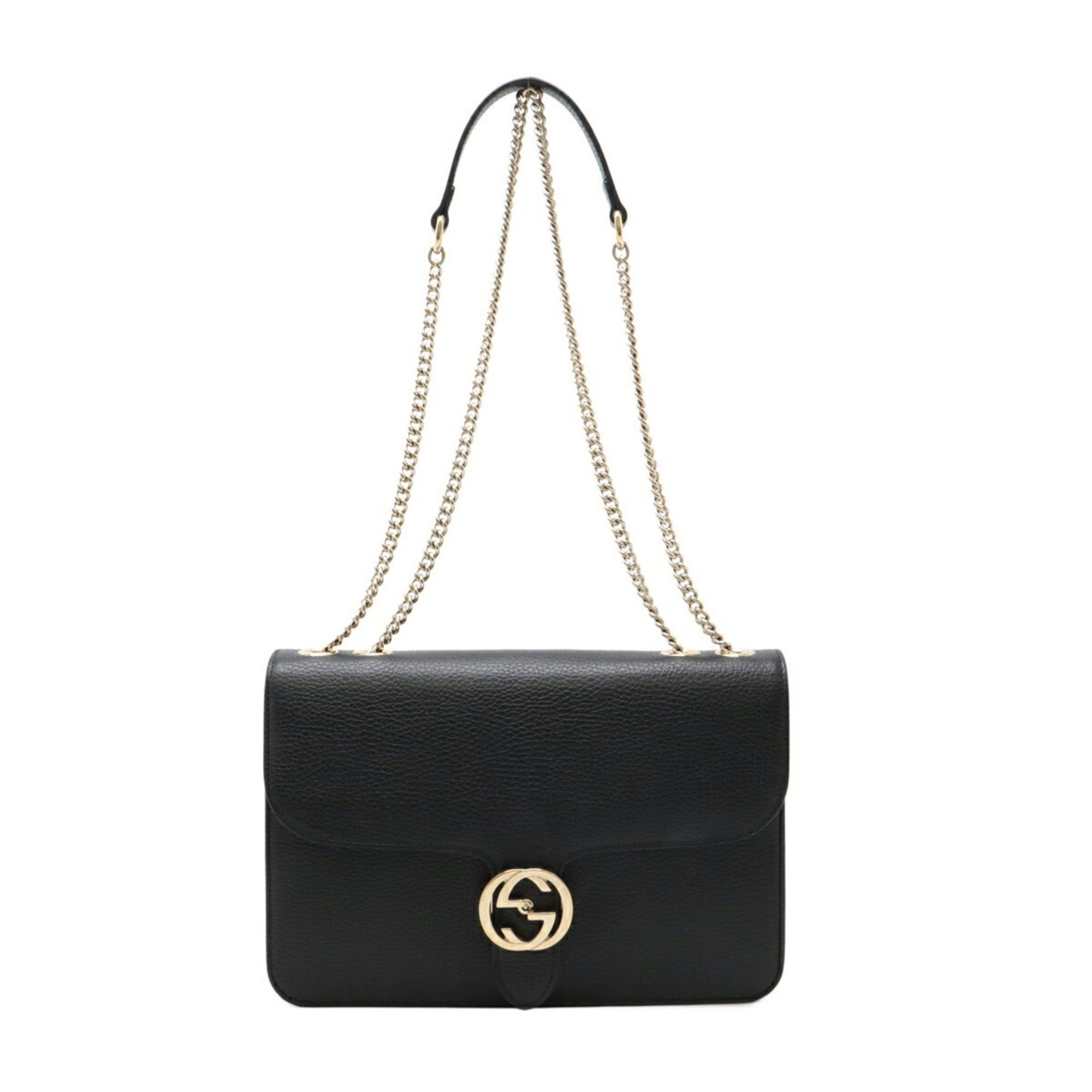 Gucci Interlocking G Chain Shoulder Bag Leather Black 510303, Women's