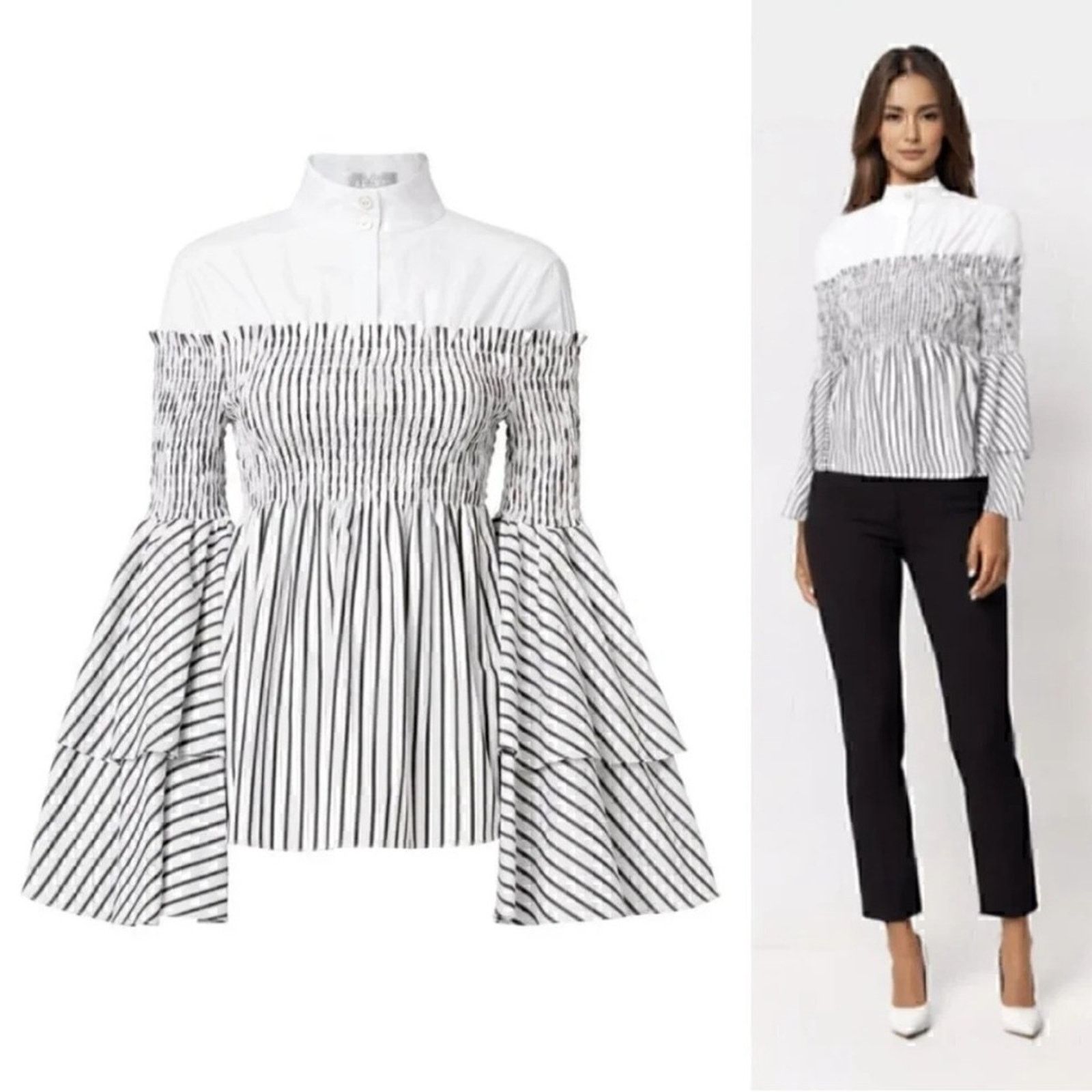 CAROLINE CONSTAS NEW Caroline Constas Ali Smocked Top XS $595 Size XS / US 0-2 / IT 36-38 - 2 Thumbnail