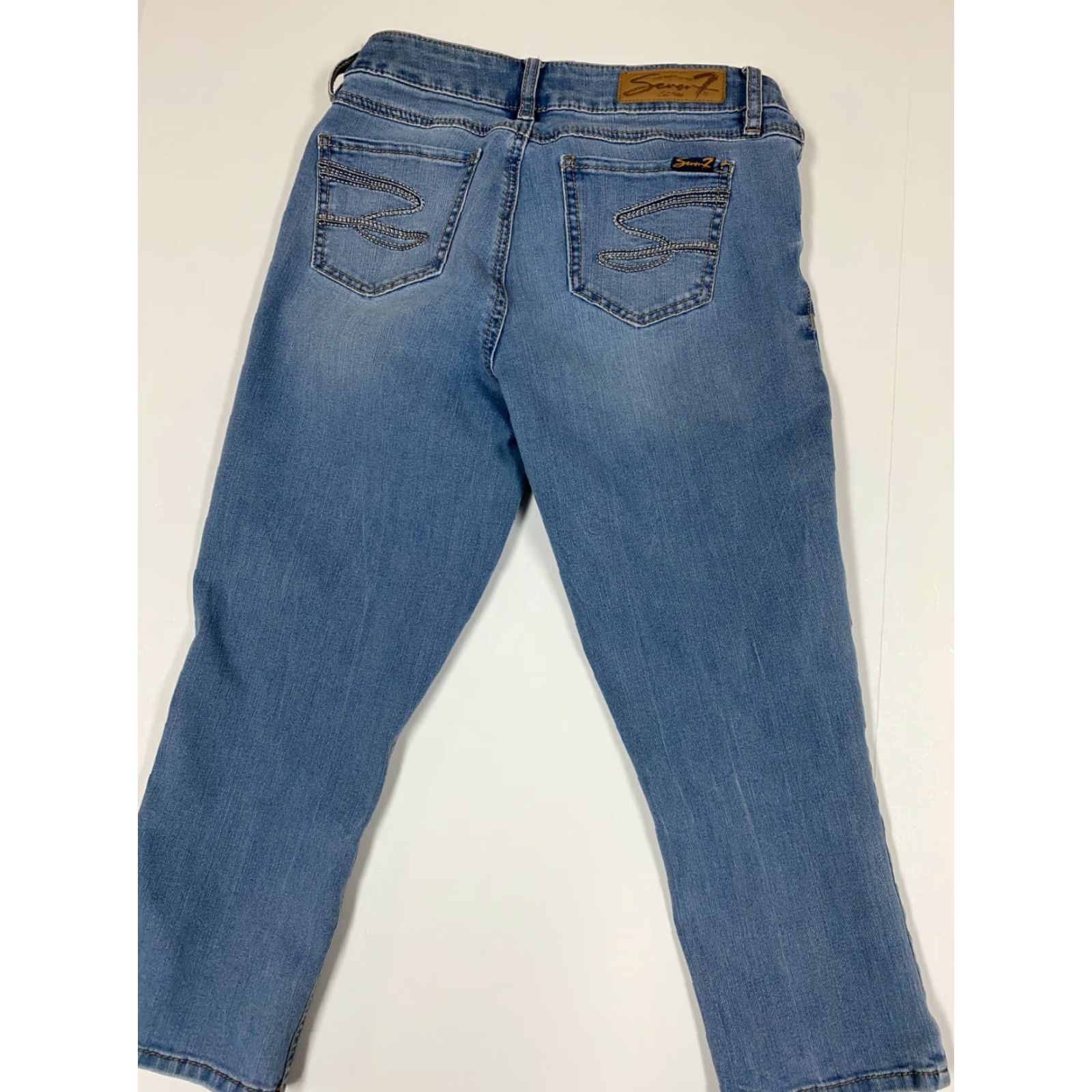 Vintage Seven7 Jeans Womens Capri Regular size 5 Blue Denim Cotton Blend Zip Crop Stretch Size 27" / US 4 / IT 40 - 7 Thumbnail