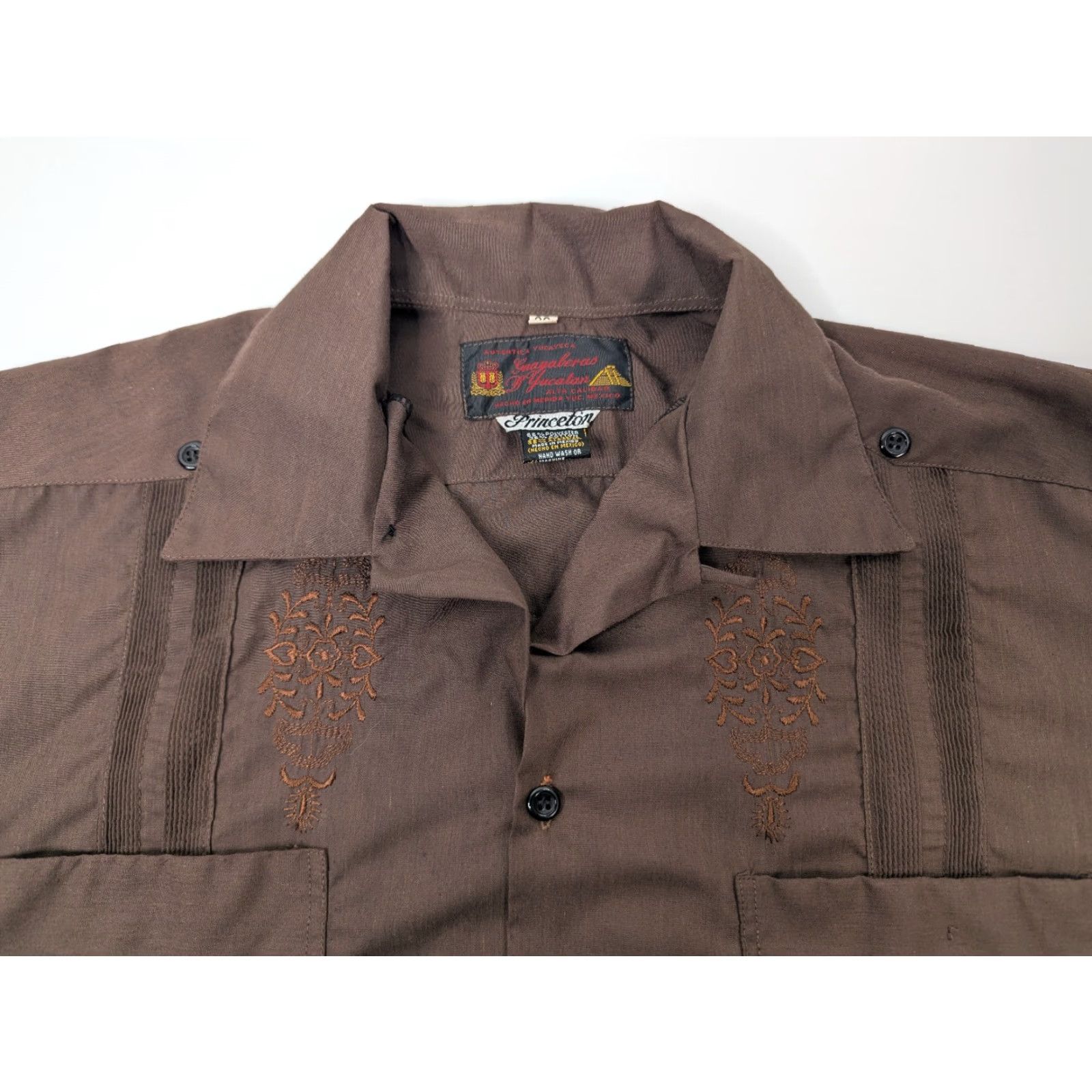 Vintage VINTAGE Guayaberas D Yucatan Shirt Mens 38 Brown Short Sleeve Guayabera Princeton Cuban Size US M / EU 48-50 / 2 - 6 Thumbnail