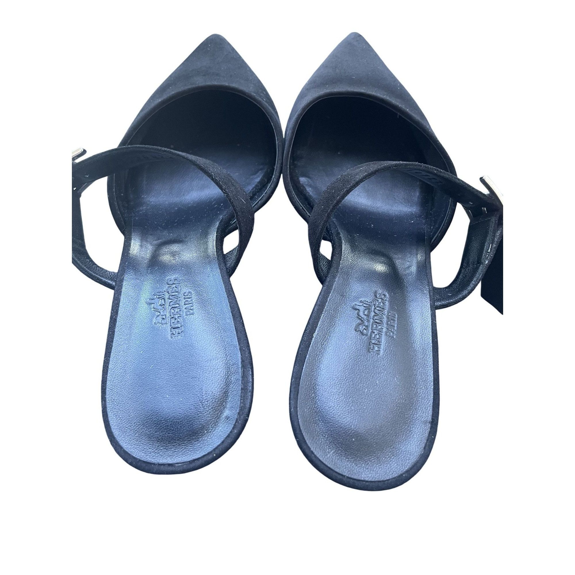 Hermes Hermès Black Suede Pointed-Toe Mules With Adjustable Crystal Size US 7.5 / IT 37.5 - 2 Thumbnail