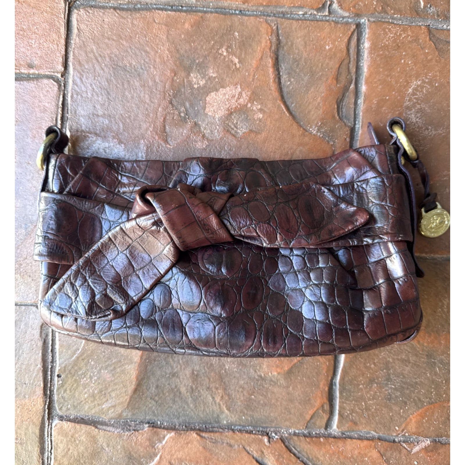 BRAHMIN VINTAGE Brahmin Leather Embossed Croc Purse Clutch Bag Size ONE SIZE - 2 Thumbnail