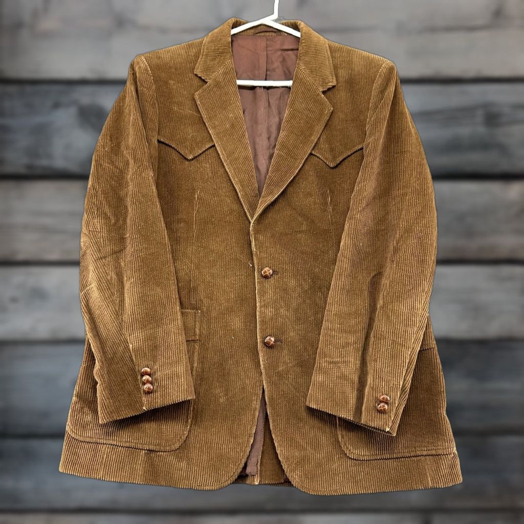 VINTAGE Brad Whitney Jacket Mens 42 Brown Corduroy Blazer Coat Lined 70s Pea Coat Wide Corduroy 90s Casual Business Mens Jacket
