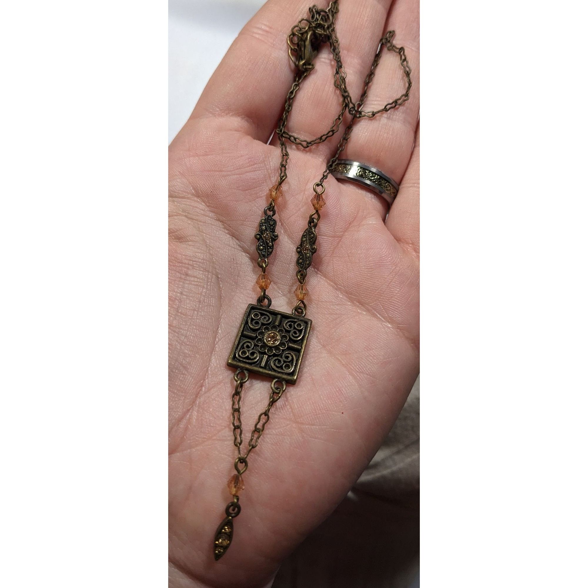 Other Vintage Floral Antiqued Gold Tone Necklace With Champagne Rh Size ONE SIZE - 3 Thumbnail