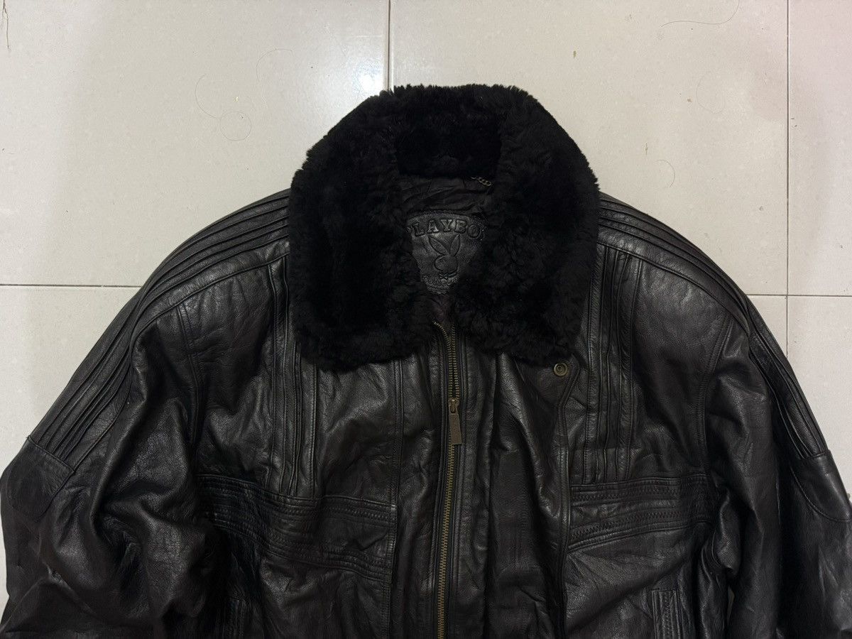 Playboy VTG PLAYBOY Bomber Leather Jacket With Fur Size US L / EU 52-54 / 3 - 3 Thumbnail