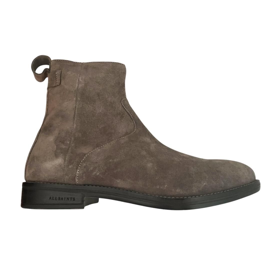 Allsaints AllSaints Mens Grey Suede Hollow Side Zip Leather Ankle Boot Size US 10 / EU 43 - 3 Thumbnail
