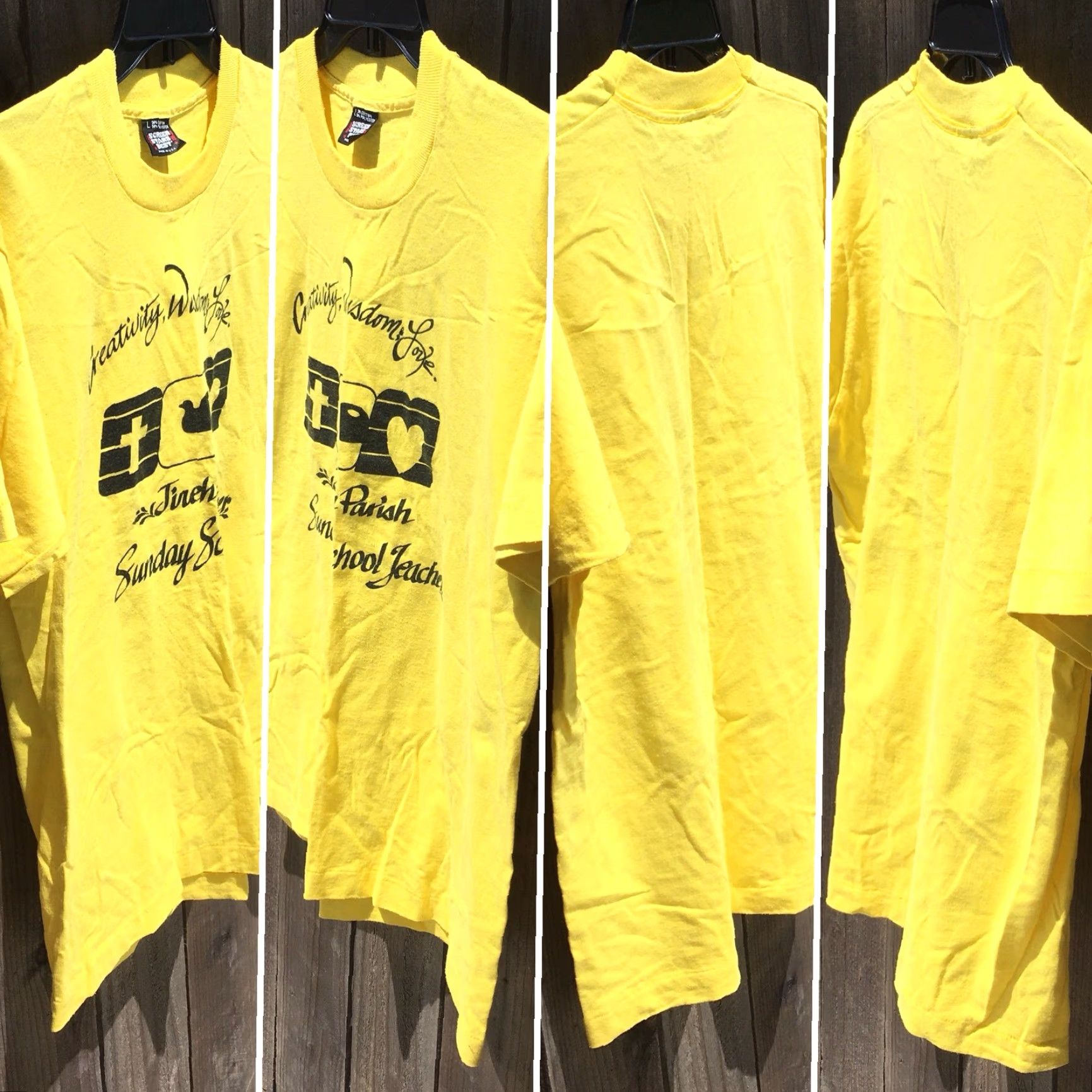 Vintage VINTAGE Screen Stars T-Shirt Yellow L Graphic Tee Unisex 1980s Sunday School Teacher Jireh Parish Wisdom Creativity Love Sz L Size US L / EU 52-54 / 3 - 5 Thumbnail