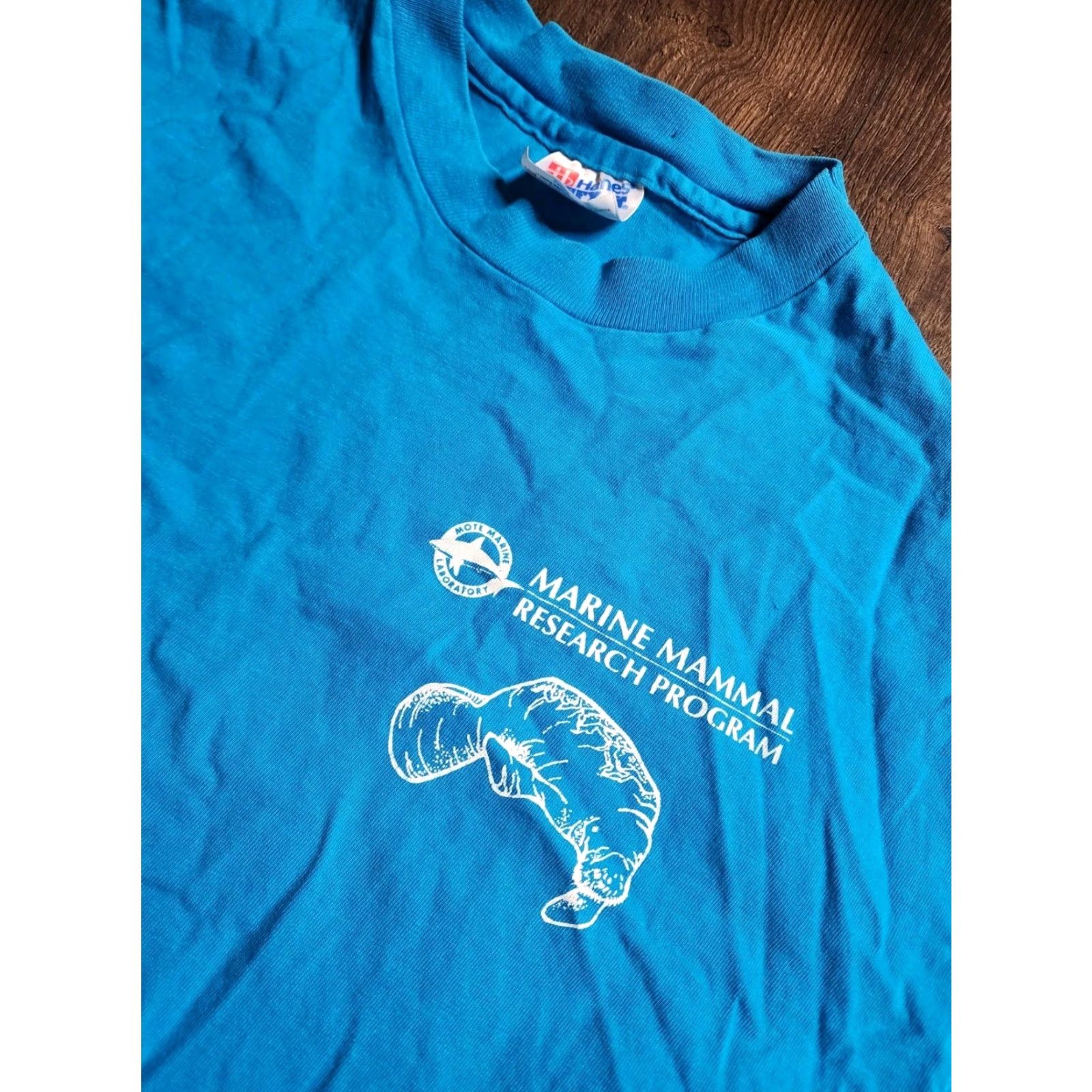 Hanes VINTAGE Hanes Marine Mammal Research Program T Shirt Adult L Blue 90s Rescue Graphic Tee Mens Size US L / EU 52-54 / 3 - 5 Thumbnail