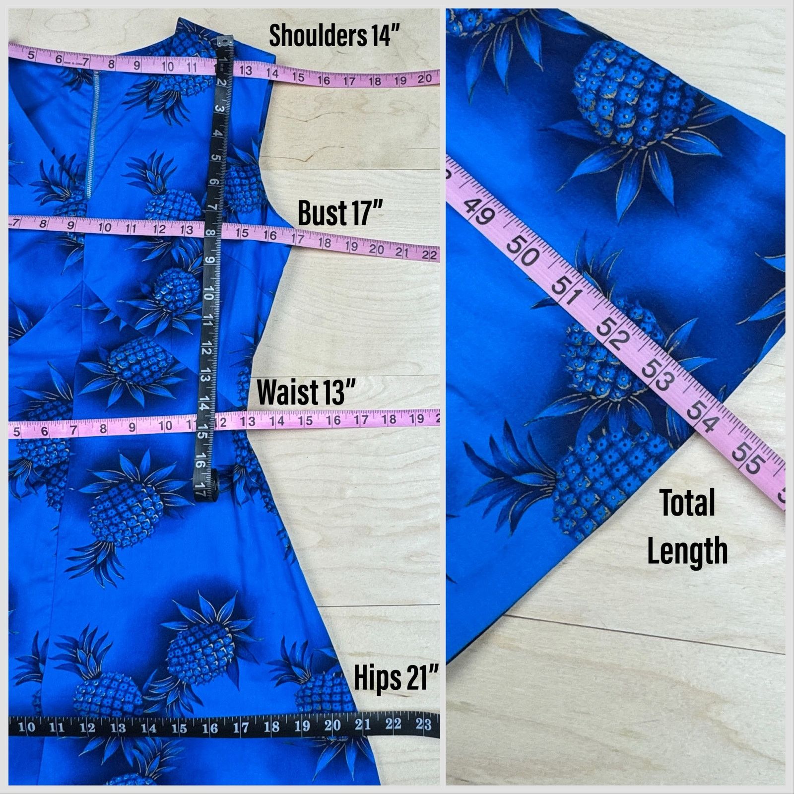 Vintage Vintage 1950s Blue and Gold Pineapple Print Tiki Maxi Dress Size S / US 4 / IT 40 - 5 Thumbnail