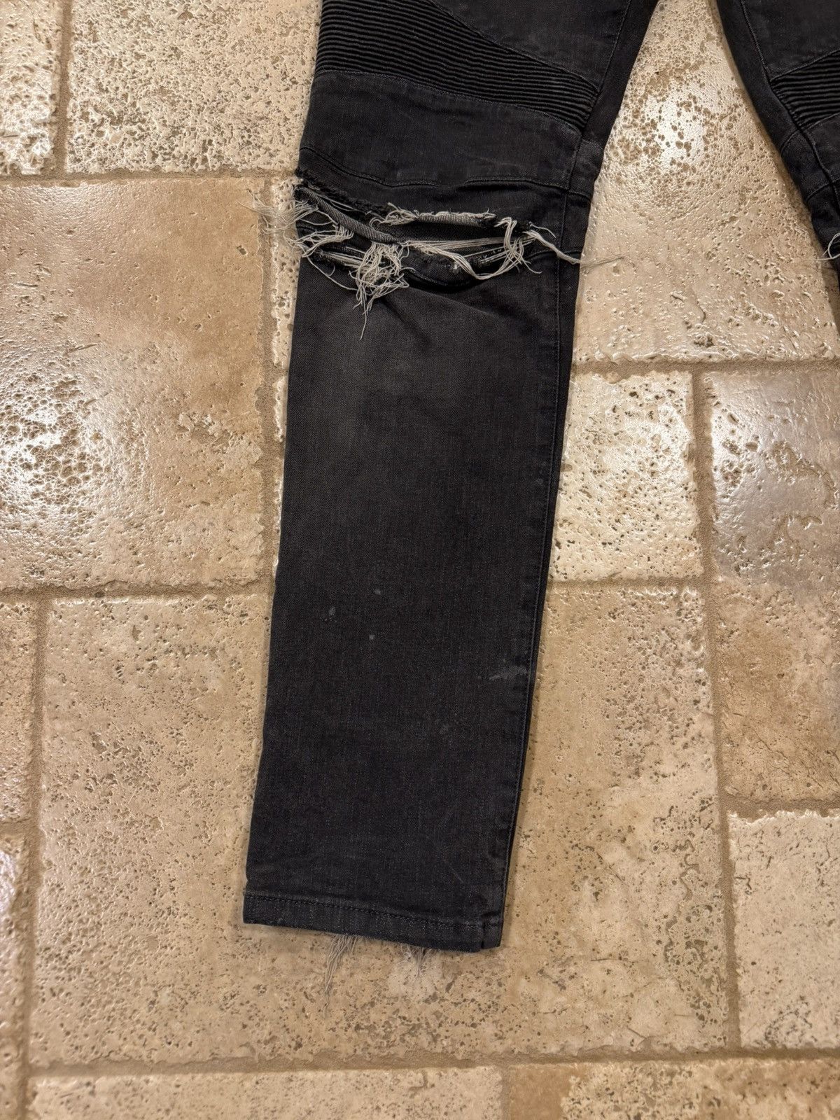 Balmain Balmain Moto Biker Distressed Stone Dark Gray Denim Jeans Size US 36 / EU 52 - 2 Thumbnail