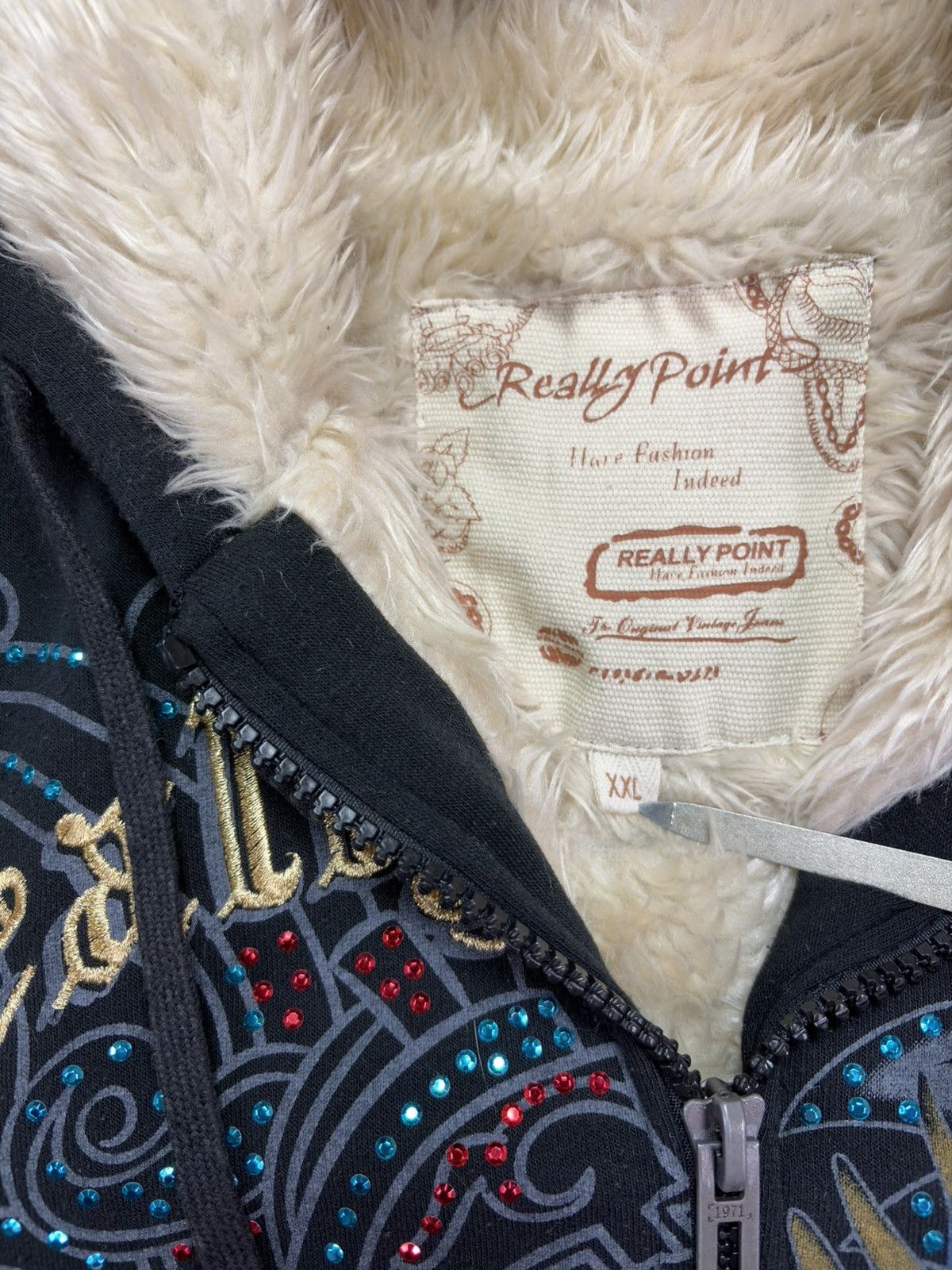 Ed Hardy Really Point Faux Fur Sherpa AOP Printed Zip Hoodie XXL Size US XXL / EU 58 / 5 - 9 Thumbnail