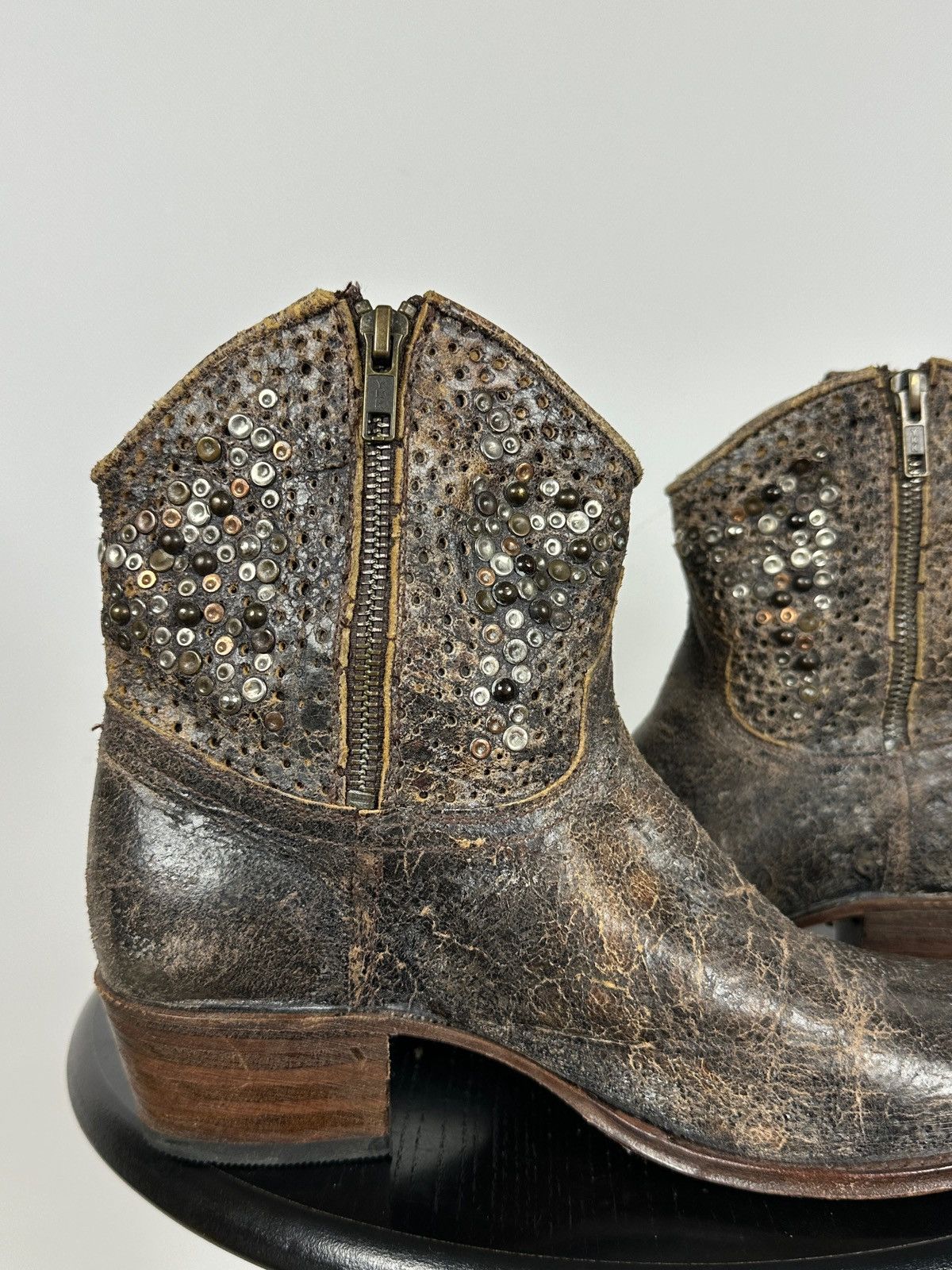 Sendra Sendra 8602 Brown Leather Studded Cowboy Biker Ankle Boots Size US 7.5 / IT 37.5 - 17 Thumbnail