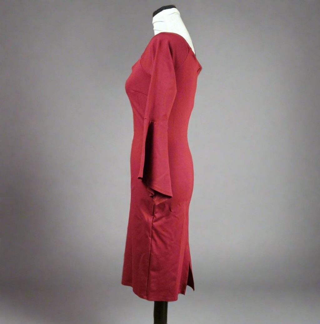 Designer JUST ME Size Medium Flare Sleeve Burgundy Dress Size M / US 6-8 / IT 42-44 - 5 Thumbnail