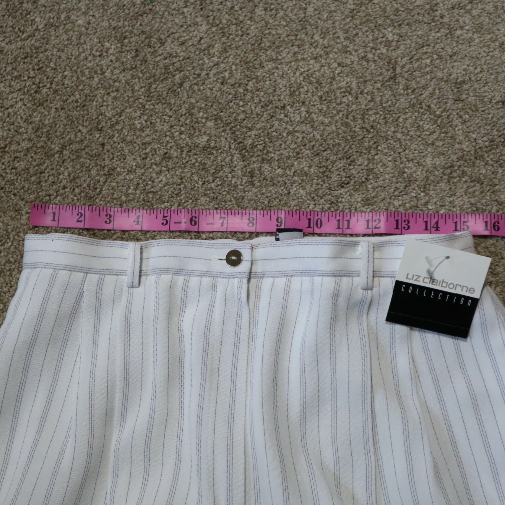 Liz Claiborne VINTAGE Liz Claiborne Pants White Pin Stripe Chino Wide-Leg Regular 14 Inches Adult Womens Size 36" / US 14 / IT 50 - 4 Thumbnail