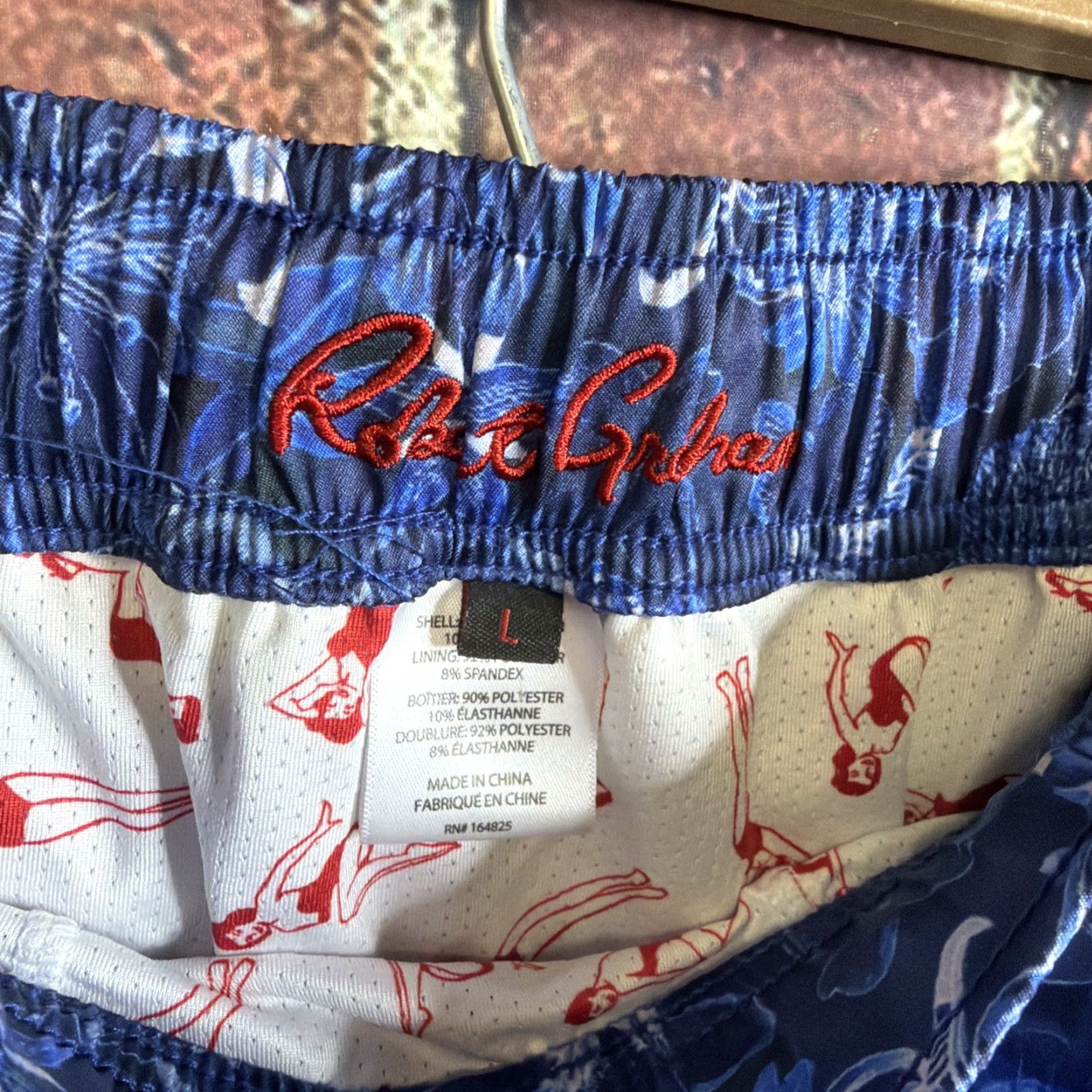 Robert Graham Robert Graham Board Shorts Swim Trunks Blue Floral 34 Men's Tropical Surfing Trunks, Back Pocket, Drawstring, Pockets, Tie closure Size US 34 / EU 50 - 2 Thumbnail