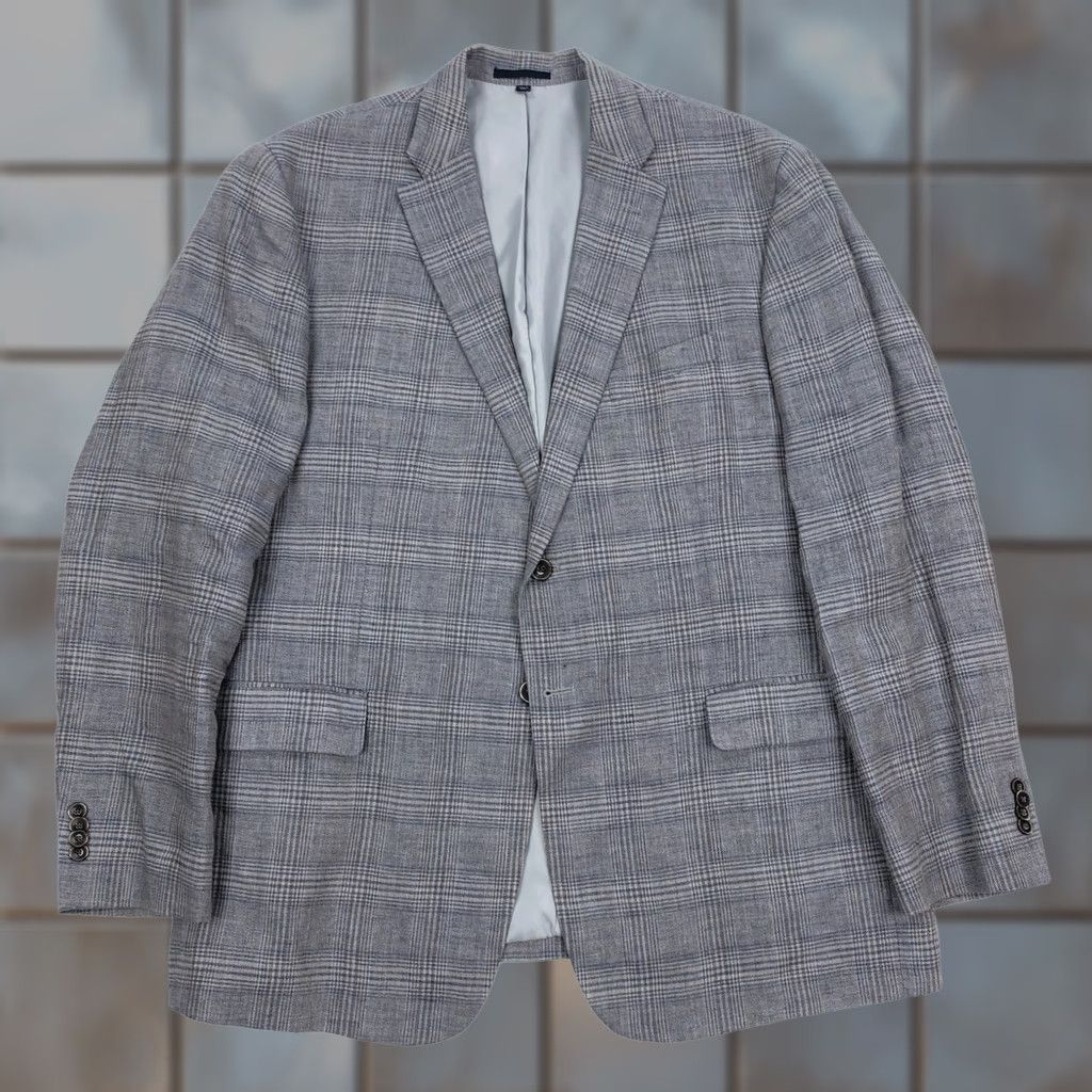 Jos. A. Bank Jos A Bank Blazer Single-Breasted 2-Button Linen Gray Glen Check 44 Regular Men Suit Jacket Sport Coat Size 44R - 1 Thumbnail