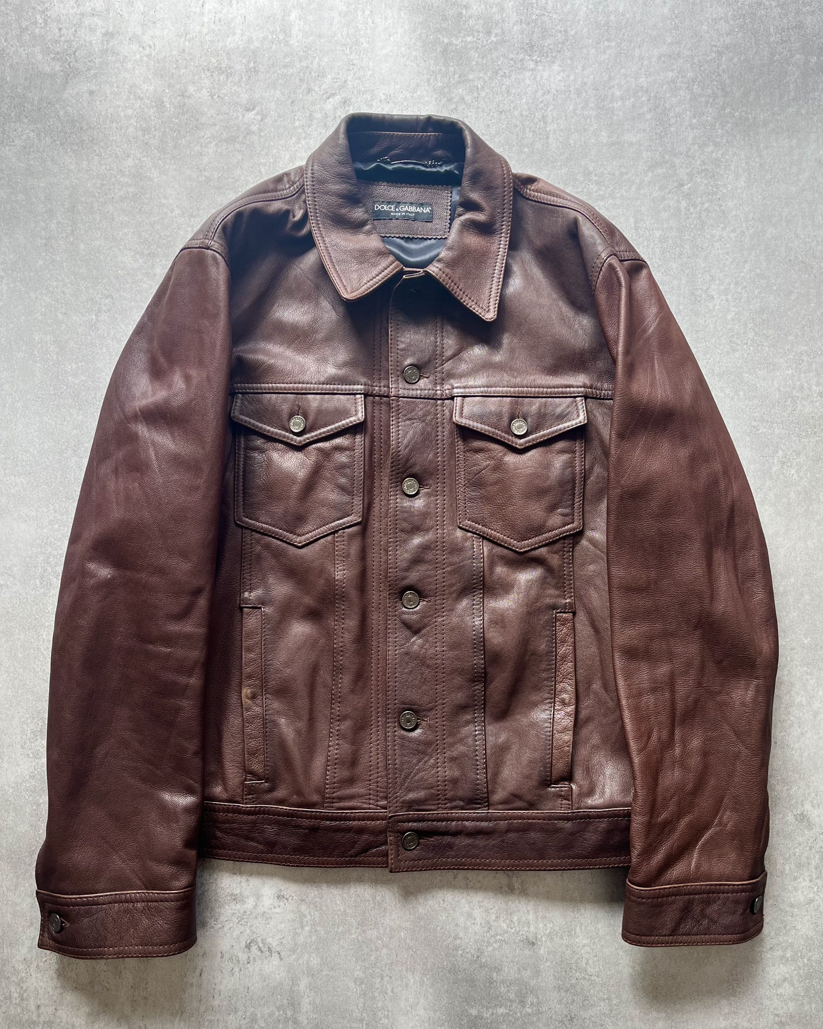 Image of Archival Clothing x Dolce Gabbana Aw2014 Dolce & Gabbana Premium Leather Jacket in Brown (Size XL)