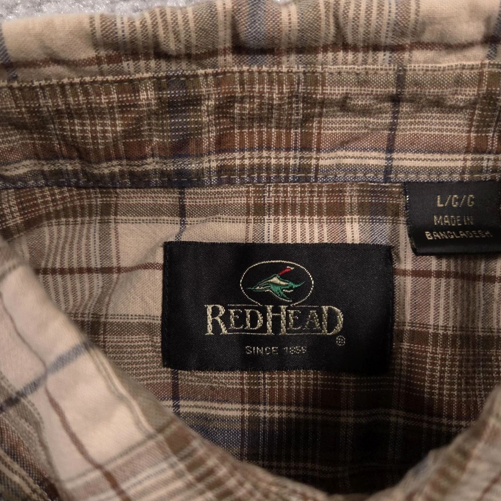 Vintage RedHead Shirt Mens Large Brown Plaid Short Sleeve Button-Front Pocketed Size US L / EU 52-54 / 3 - 6 Thumbnail