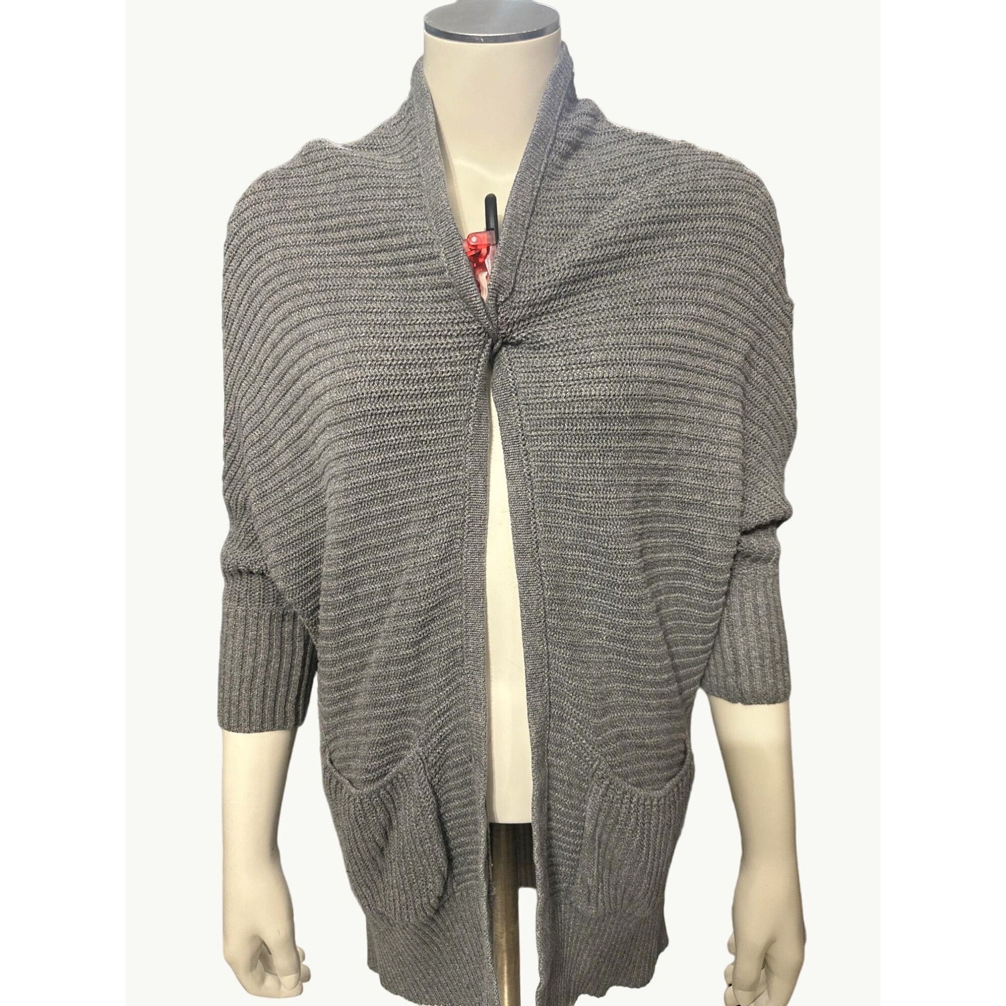 American Eagle Outfitters American Eagle Outfitters Ribbed Knit Batwing Gray Cardigan Size S / US 4 / IT 40 - 2 Thumbnail