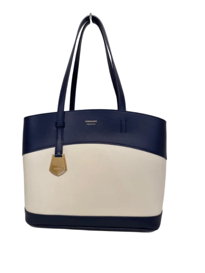 Salvatore Ferragamo o1s1rm1224 Size: OS / Charm Tote Bag in White & Navy Blue Size ONE SIZE - 1 Preview