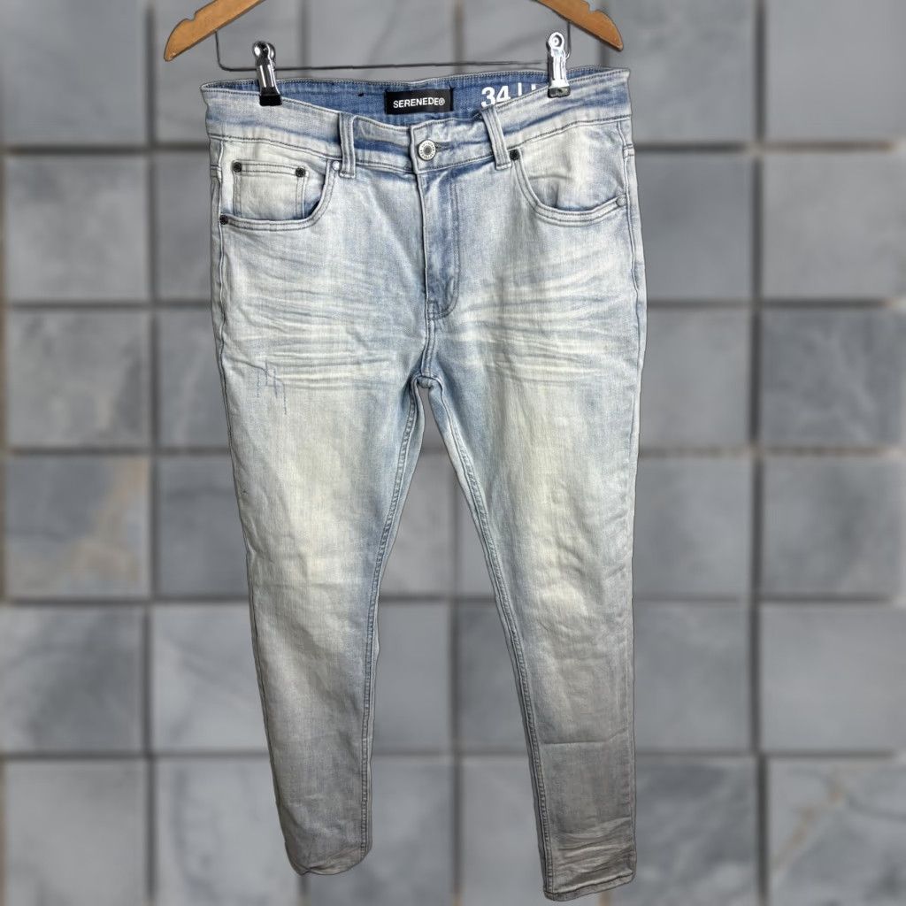 SERENEDE Jeans Mens 34 Light Wash Blue Slim Skinny Denim Stretch Pants Shirt?