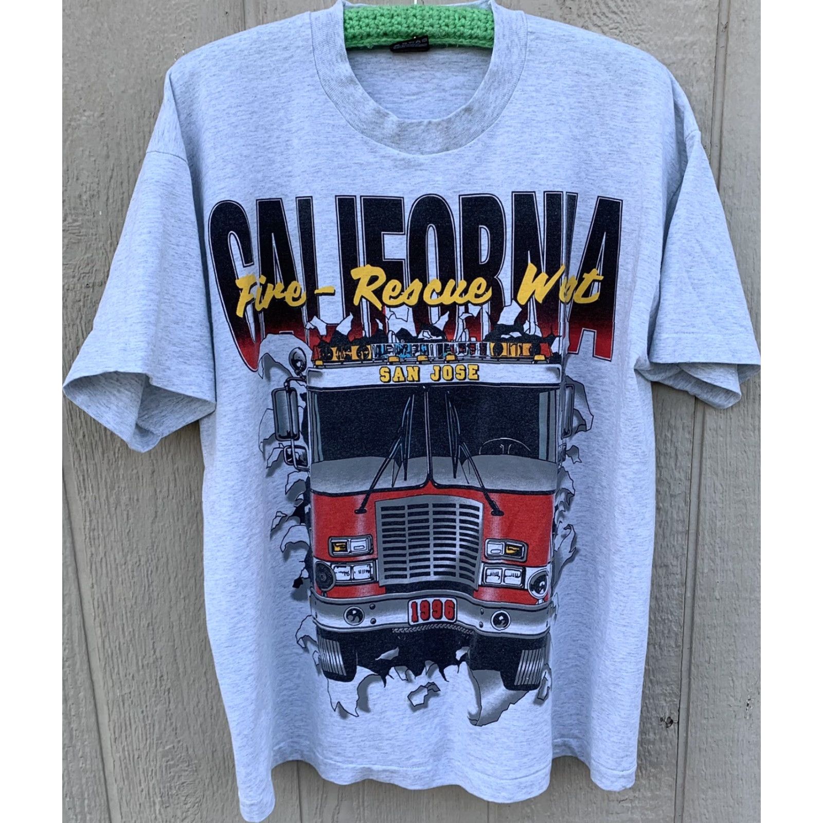 Fruit Of The Loom VINTAGE California Fire Rescue West San Jose 1996 t-shirt XL Fruit of the Loom Unisex Adults Short Sleeve Crew Neck Heather Gray 50/50 Graphic Print Size US XL / EU 56 / 4 - 3 Thumbnail