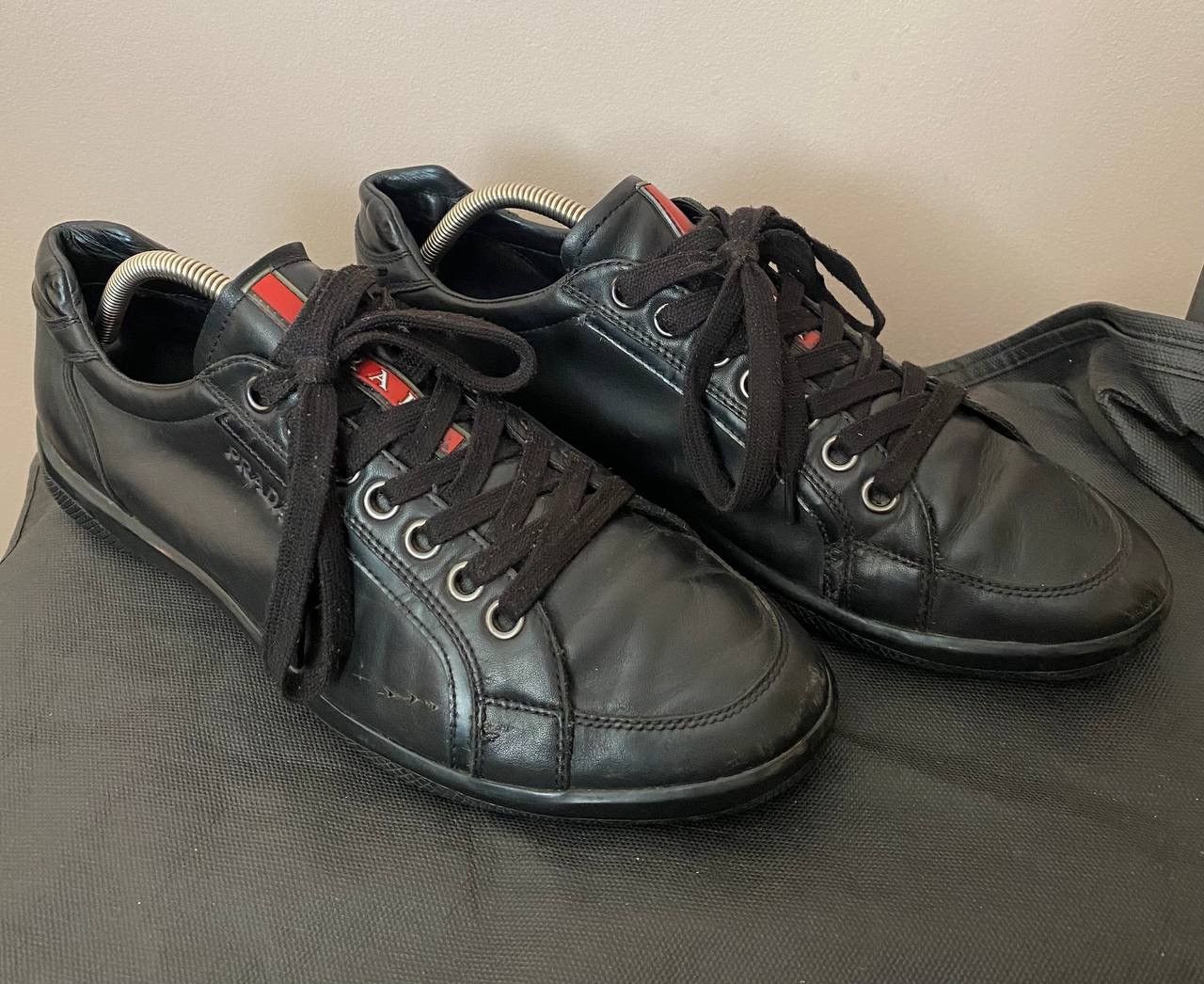 Prada 🔥 PRADA Mens Black Leather Low Top Sneakers Trainers Shoes Size US 8 / EU 41 - 2 Thumbnail