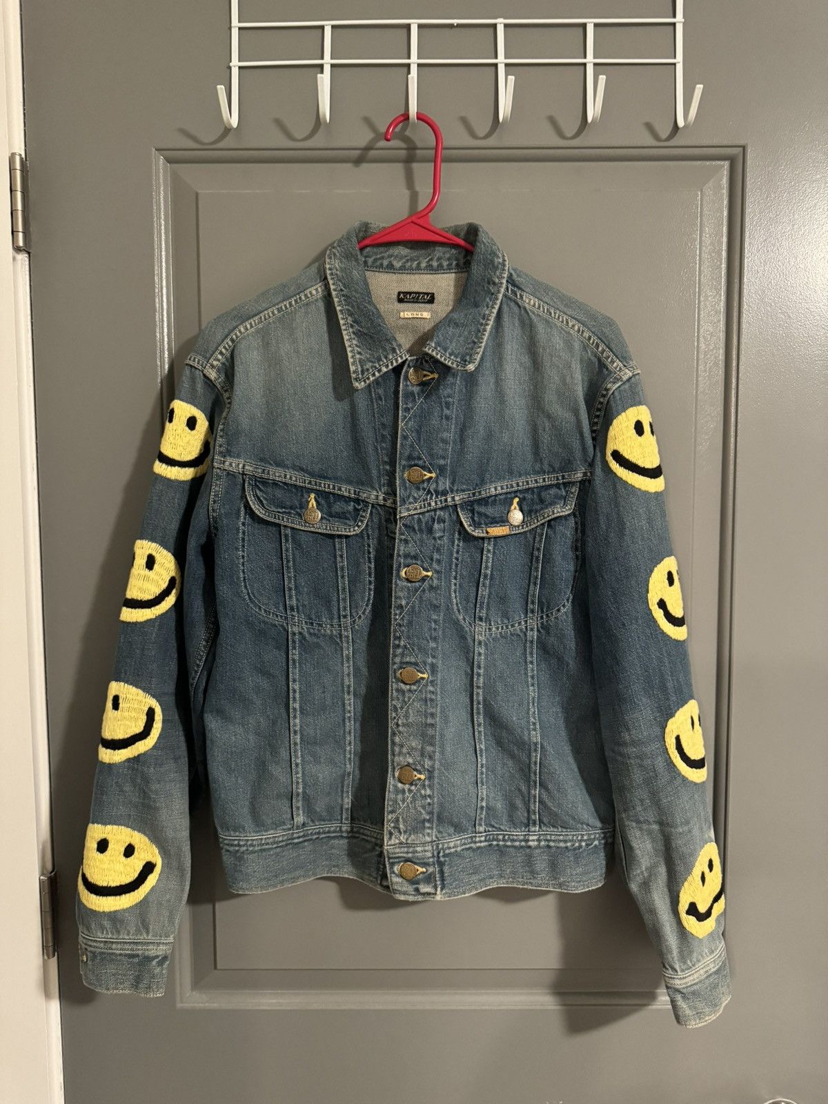 image of Kapital Smiley Face Denim Jacket, Men's (Size Small)