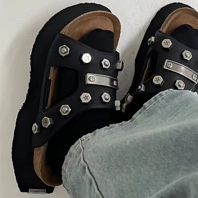 Japanese Brand Rhinestone Gothic Punk Leather Studded Sandals Slippers Size US 9 / IT 39 - 3 Thumbnail
