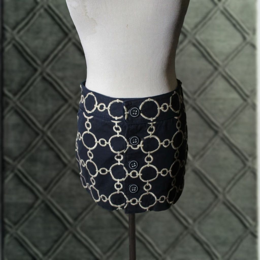 Juicy Couture JUICY COUTURE Blue Button Mini Skirt 0 Women's Cotton Short 12" Long Geometric Pattern Fall Spring Summer Vintage No Size 25" / US 0 / IT 36 - 1 Thumbnail