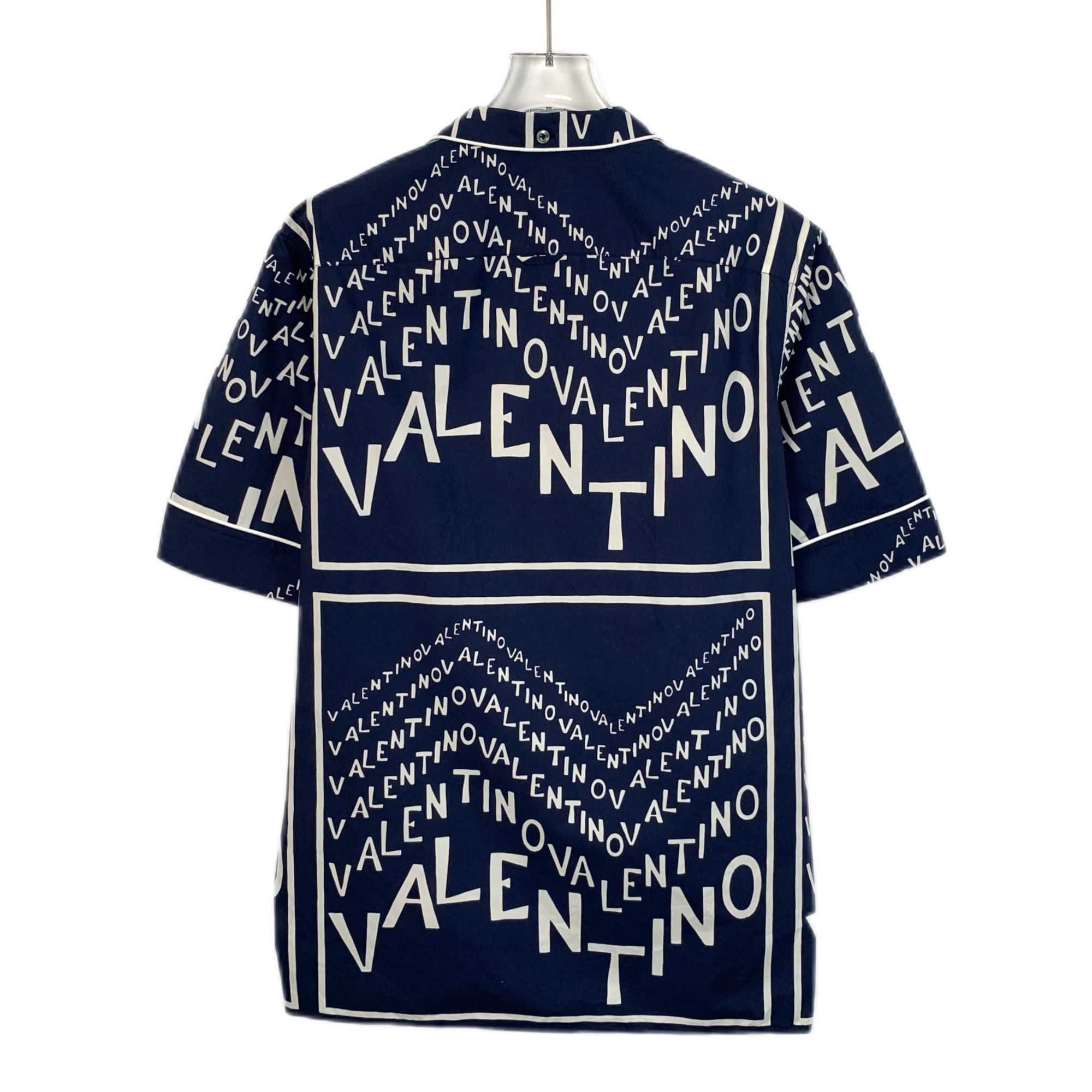 Valentino Valentino Navy & White Logo Print Cotton Shirt Size 15.5 Size US XXS / EU 40 - 2 Thumbnail