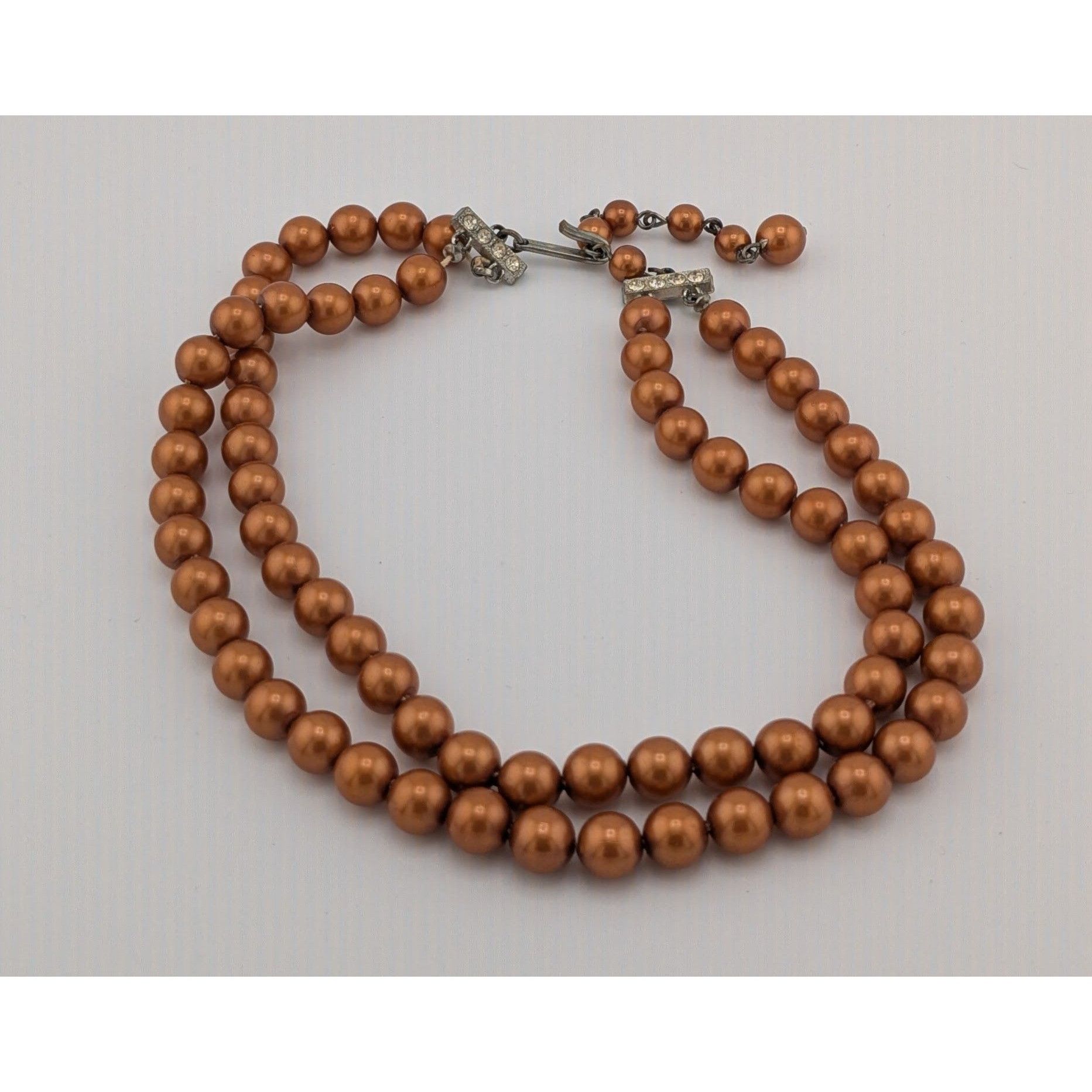 Other Vintage Glam Copper Tone Dual Strand Faux Pearl Beaded Neckl Size ONE SIZE - 5 Thumbnail