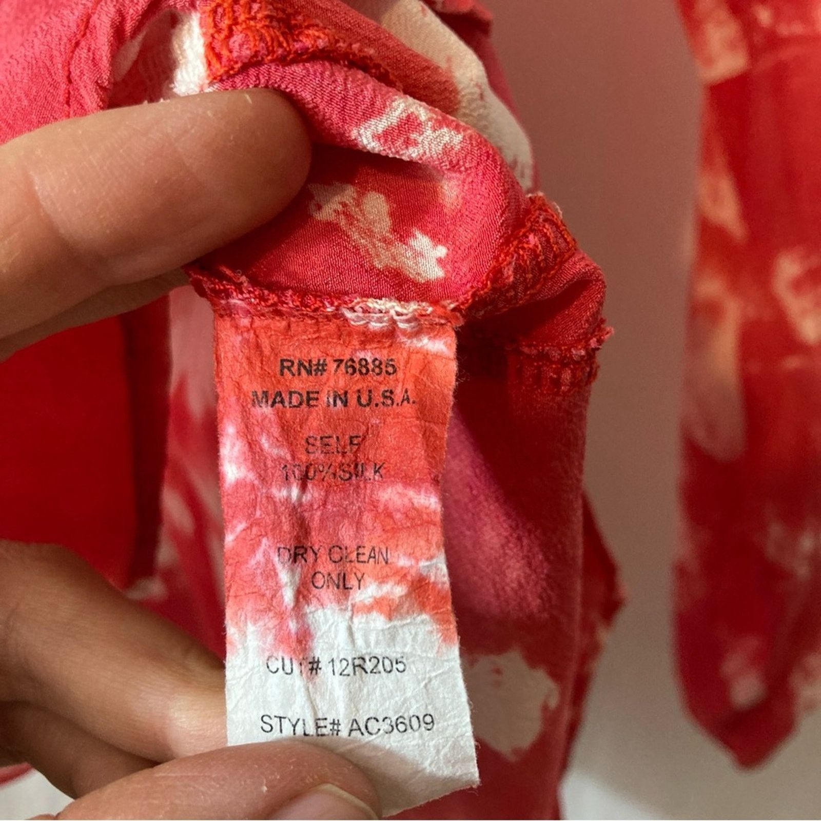 Other Red Haute 100% Silk Red and White Tie Dye Blouse Top Size S / US 4 / IT 40 - 6 Thumbnail