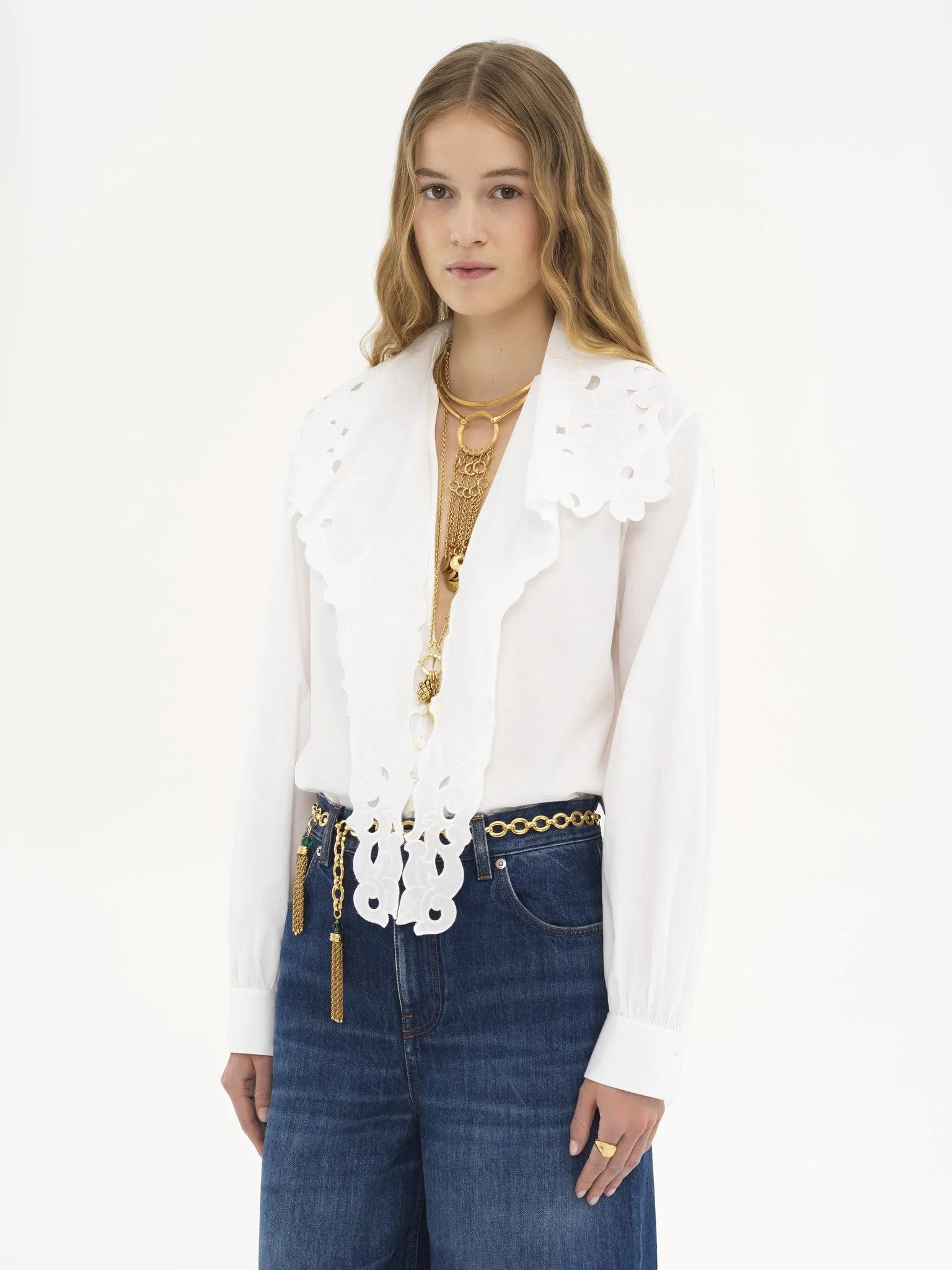 Chloe o1loc1c10226 Embroidered Lavalliere Shirt in White Size XS / US 0-2 / IT 36-38 - 3 Thumbnail