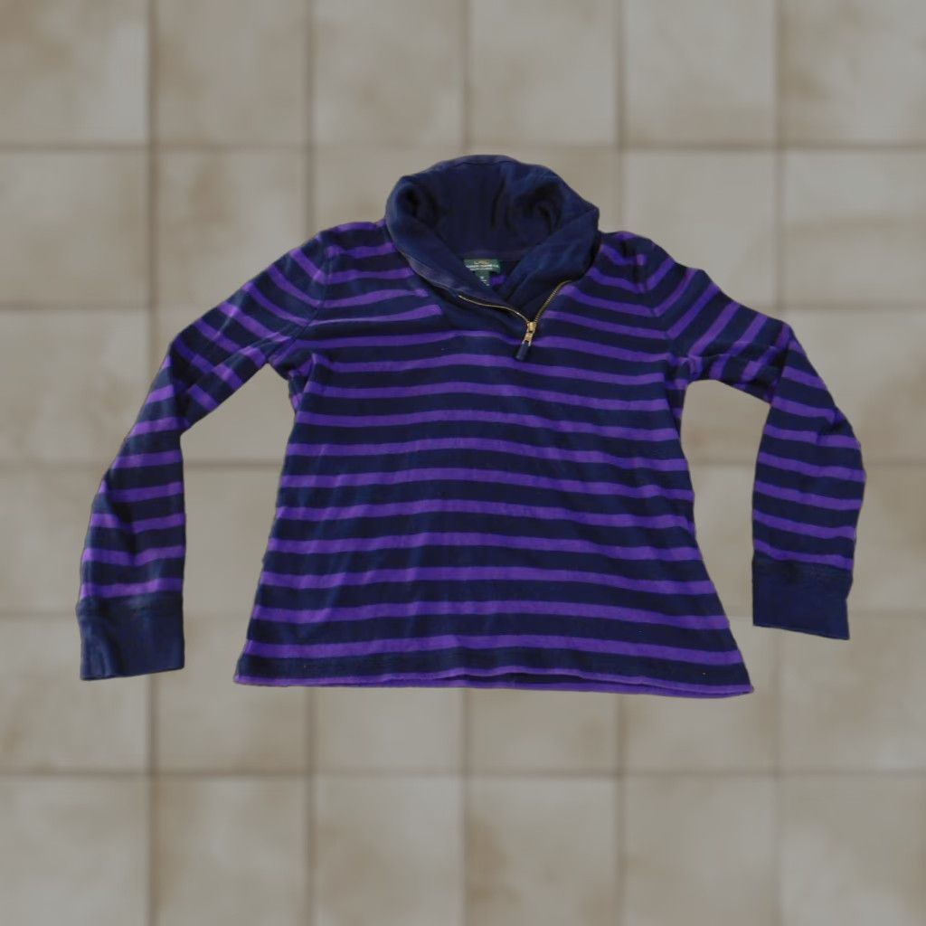 Ralph Lauren Lauren Ralph Lauren Sweater Womens Medium Navy Purple Stripe Cowl Quarter Zip Pullover Knit Zipper Long Sleeve Size M / US 6-8 / IT 42-44 - 1 Thumbnail