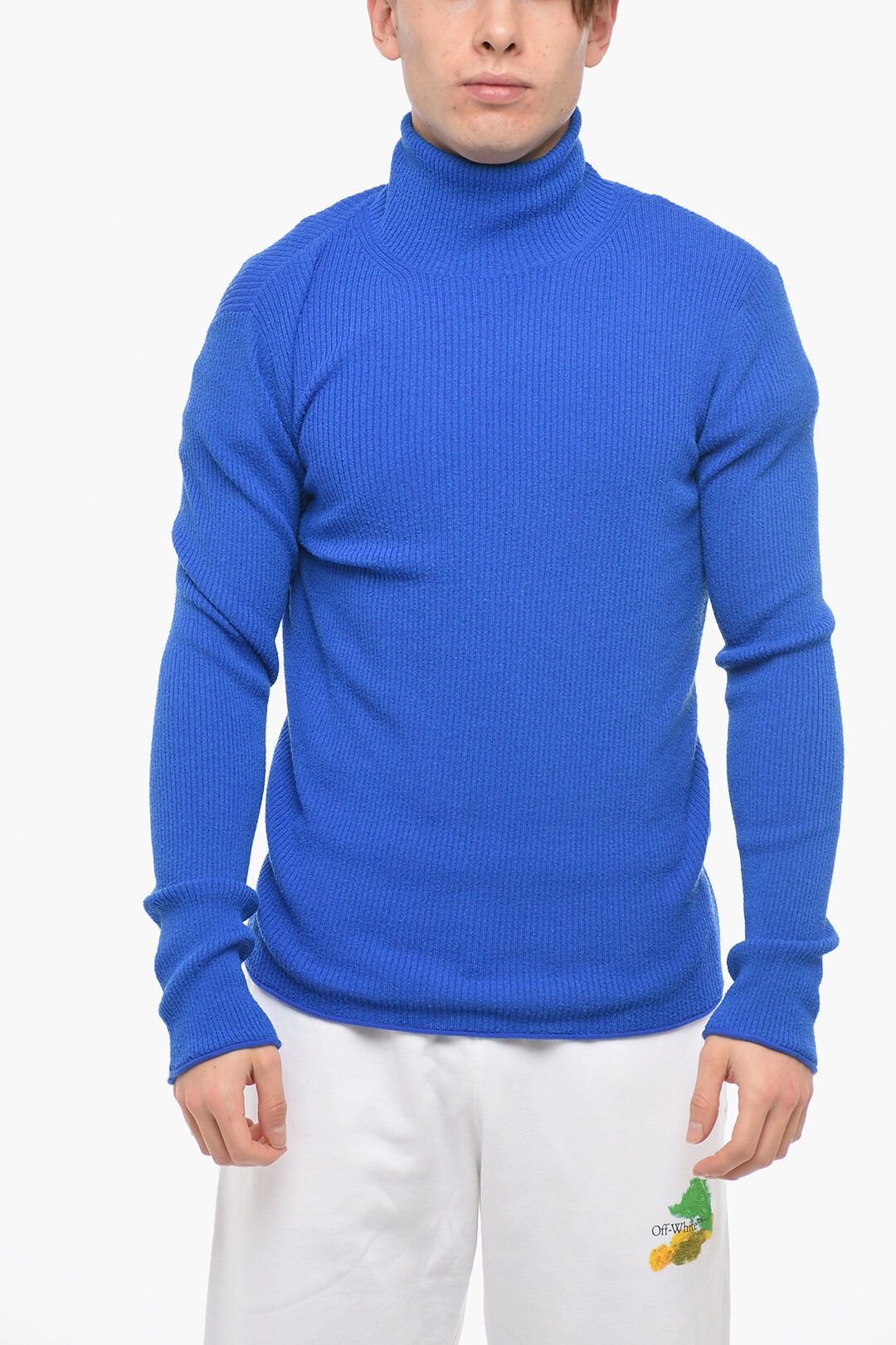 image of Acne Studios Og1Mm0423 Turtleneck Ribbed Wool Blend Sweater In Blue, Men's (Size Large)