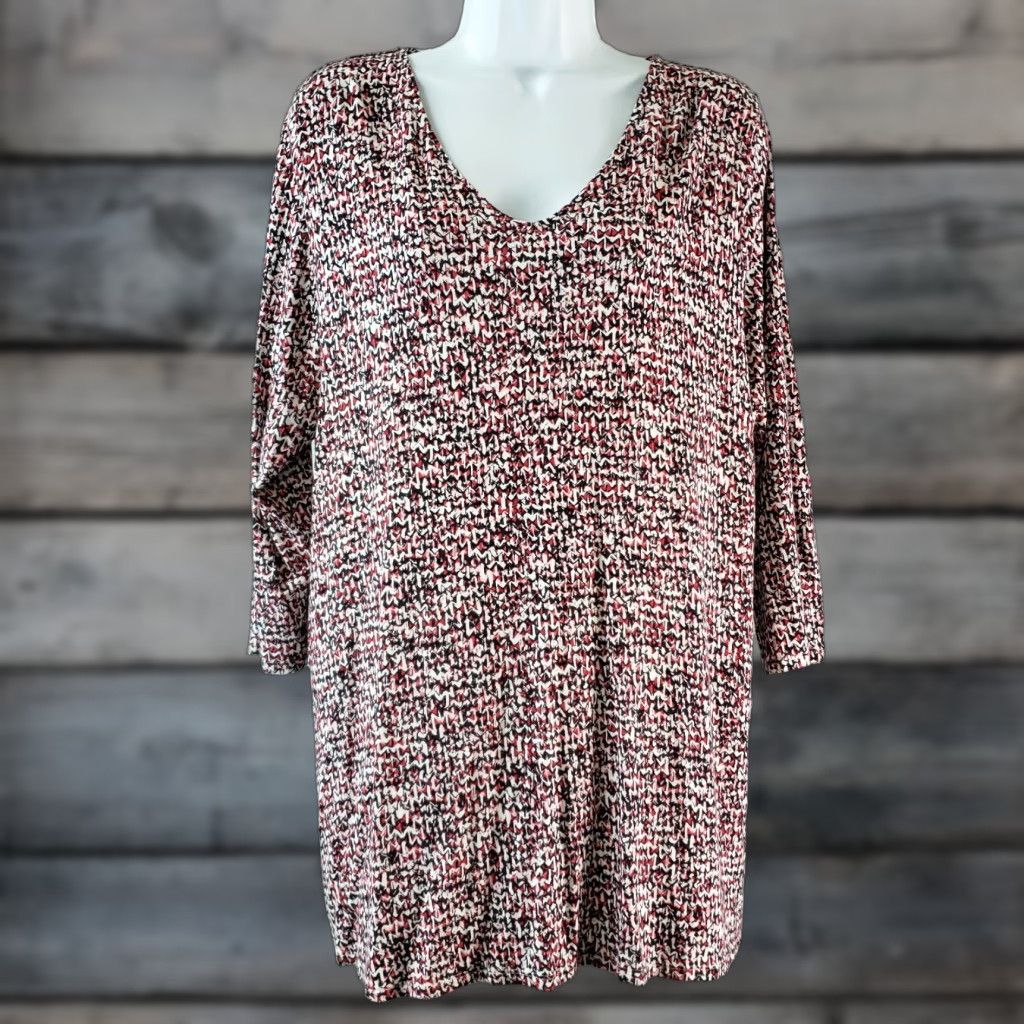 J. Jill J Jill Wearever Collection Womens Blouse Shirt 3/4 Sleeve Scoop Neck Black Red L Size L / US 10 / IT 46 - 1 Thumbnail