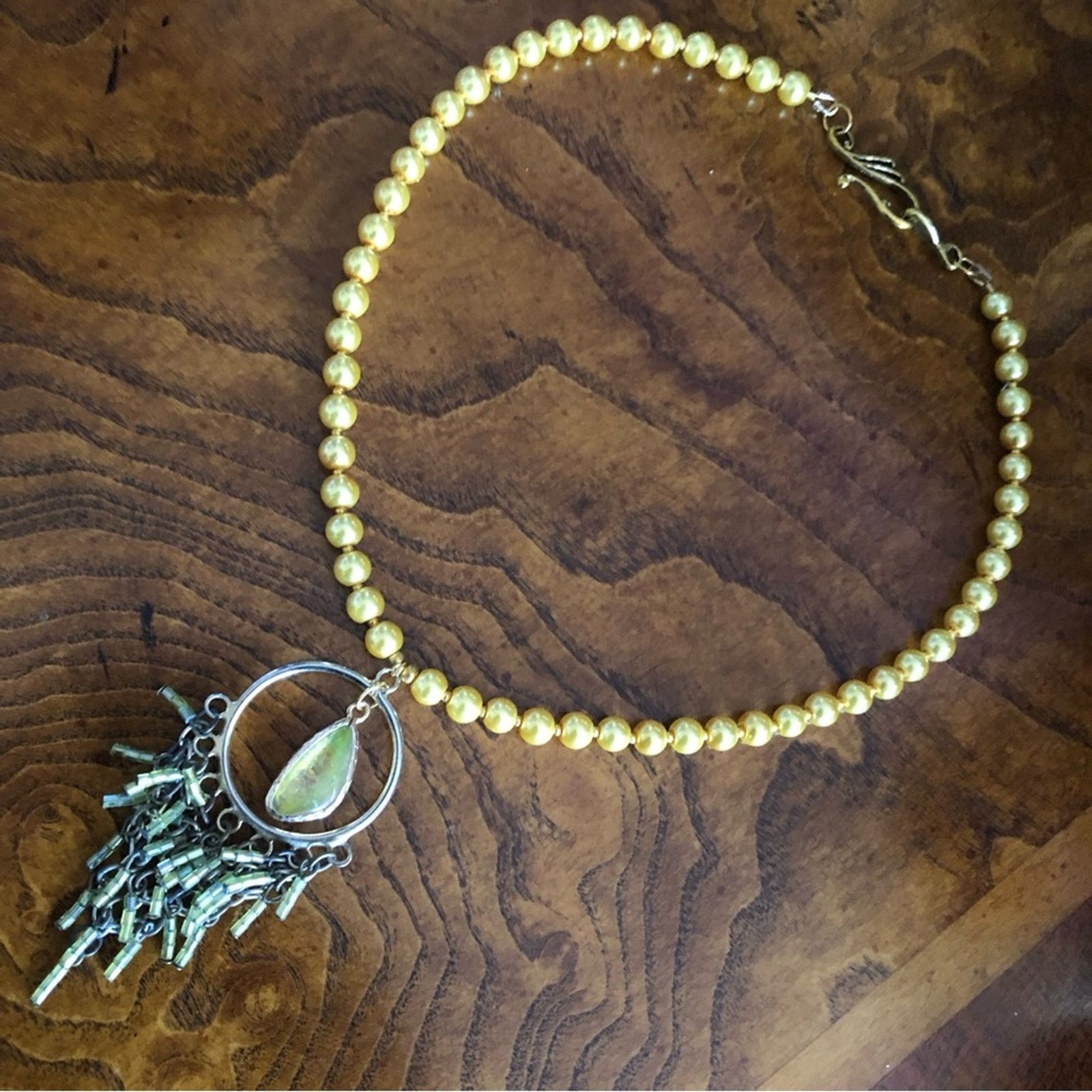 Handmade Handcrafted repurpose faux opal beaded fringe Pearl necklace Size ONE SIZE - 8 Thumbnail
