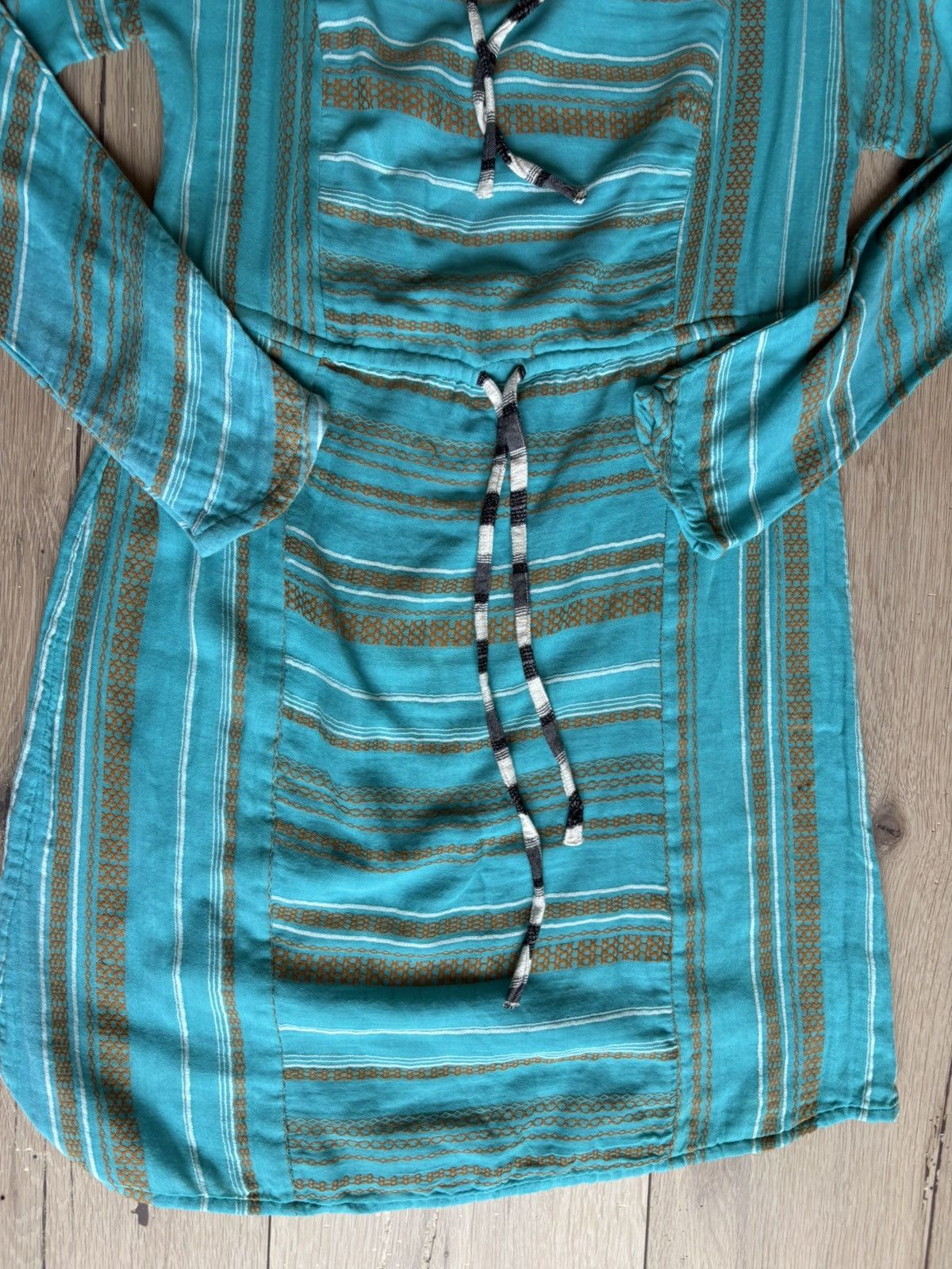 Other Vintage Ace & Jig Teal and Gold Summer Midi Dress Tie Waist Size M / US 6-8 / IT 42-44 - 4 Thumbnail
