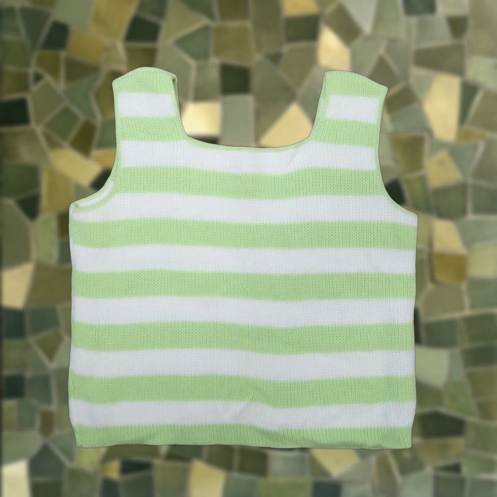 Vintage VINTAGE El Mar Knitwear 70s White and Pastel Green Striped Knit Sweater Vest Tank M Women’s Casual Square Neck Sleeveless Acrylic Orlon 1970s Size M / US 6-8 / IT 42-44 - 1 Thumbnail