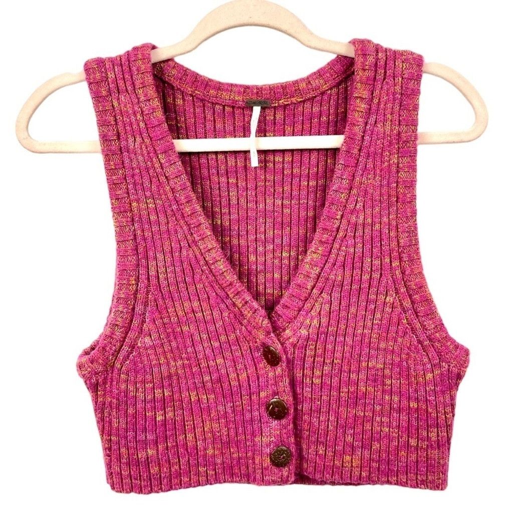 Free People Free People Colby Pink Cropped Ribbed Sweater Vest Size S Size S / US 4 / IT 40 - 2 Thumbnail