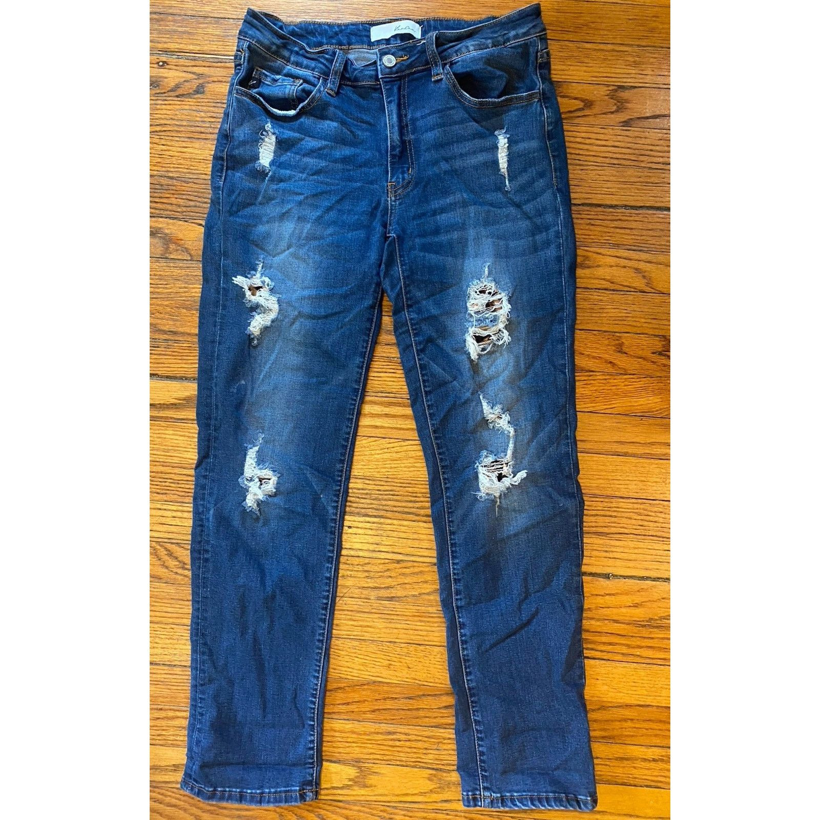 Kancan USA Kancan Mason Stretch Leopard Skinny Distressed Jeans 11/29 Size 29" - 1 Thumbnail
