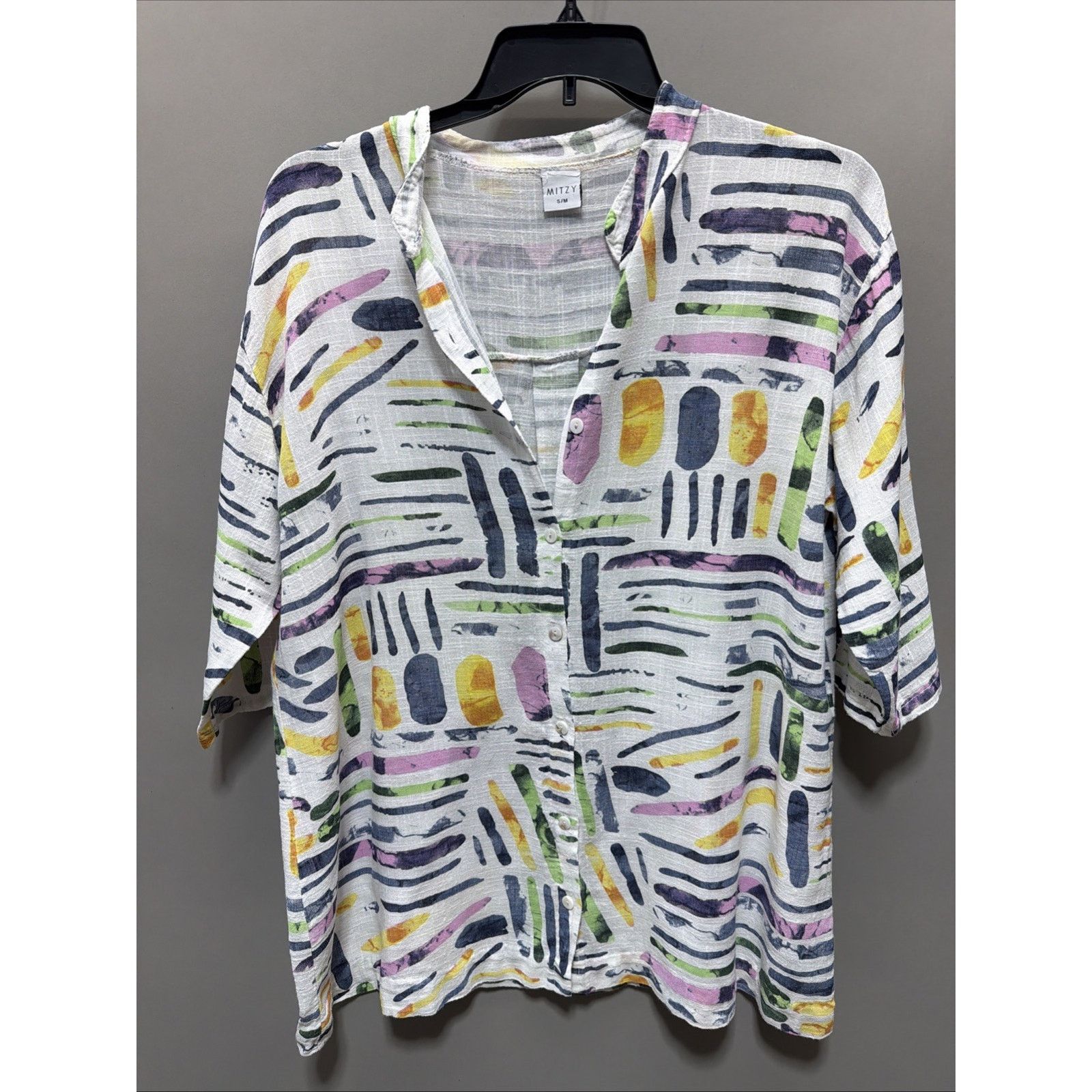 Other Mitzy White Multi Oversized Artsy Tropical Blouse Women's S Size S / US 4 / IT 40 - 1 Thumbnail