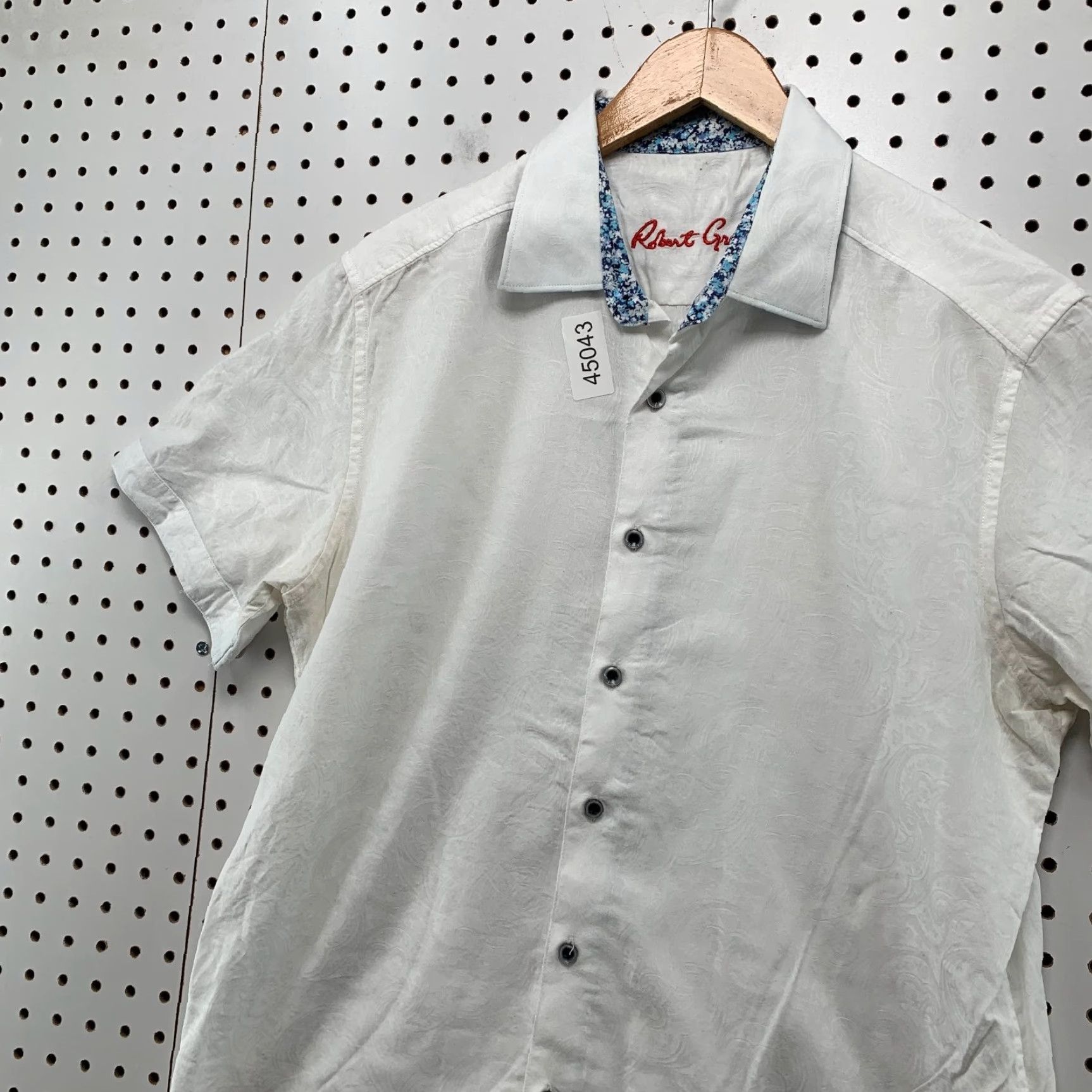 Robert Graham Robert Graham Button Shirt Mens Medium White Blue Floral Trim Short Sleeve Shirt Mens White Floral Button-Up Size US M / EU 48-50 / 2 - 3 Thumbnail