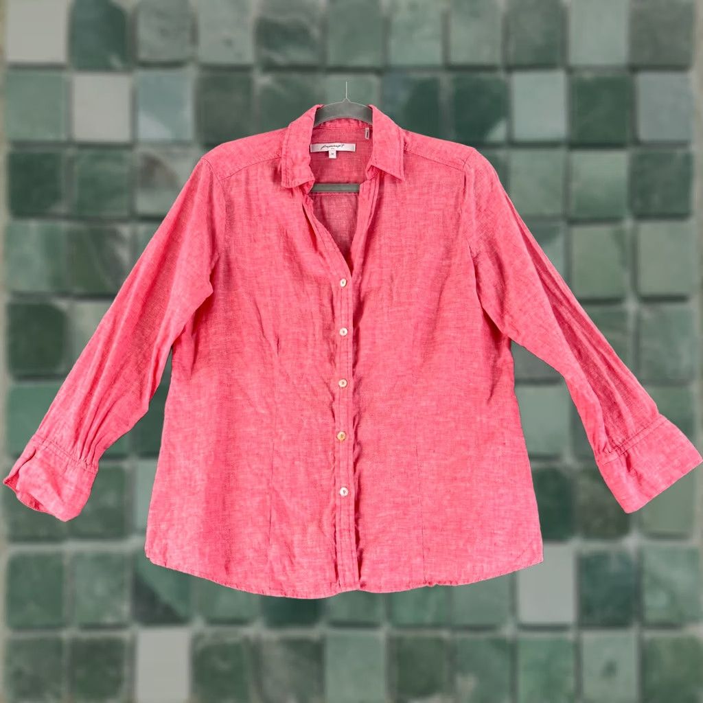 Vintage Foxcroft Button-Up Shirt Womens Medium Pink 100% Linen Long Sleeve Casual Summer Size M / US 6-8 / IT 42-44 - 1 Thumbnail