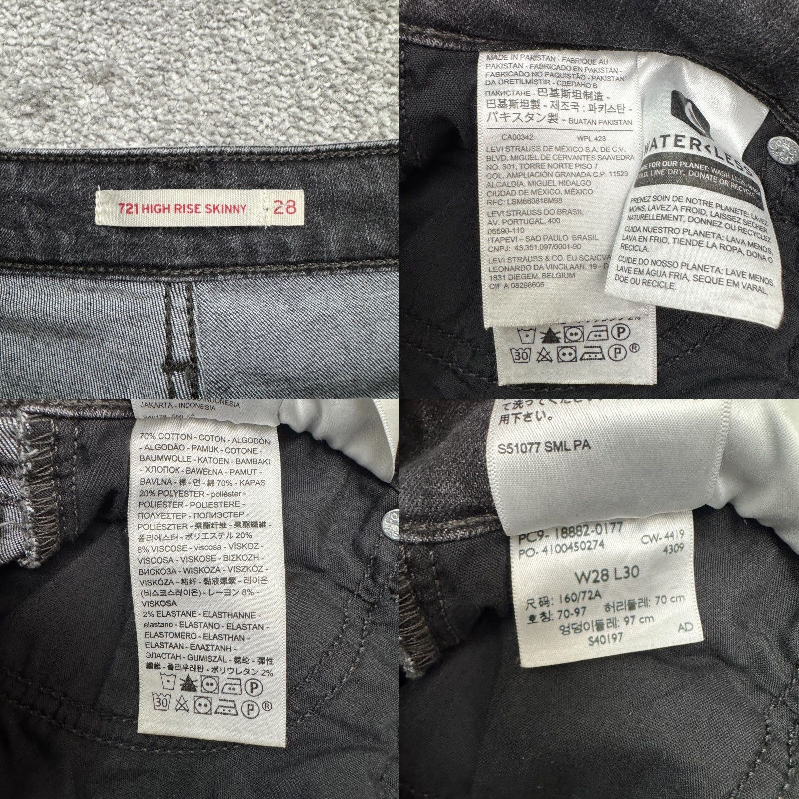 Levi's Levi's 712 High Rise Skinny Denim Jeans Womens 28x30 Black Washed Casual Stretch Size 28" / US 6 / IT 42 - 8 Thumbnail