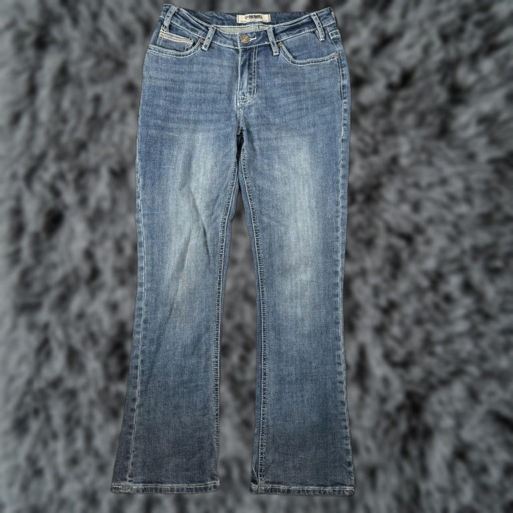 Denime Rock & Roll Denim Jeans Womens 29x28.5 Blue Mid Rise Bootcut Embroidered Aztec Studded Pockets Size 29" - 1 Thumbnail