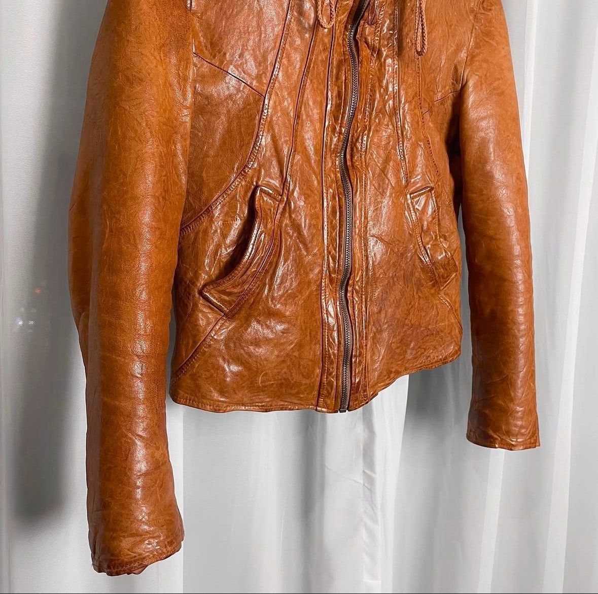 GOA Raccoon Fur Cropped Leather Jacket 2000's