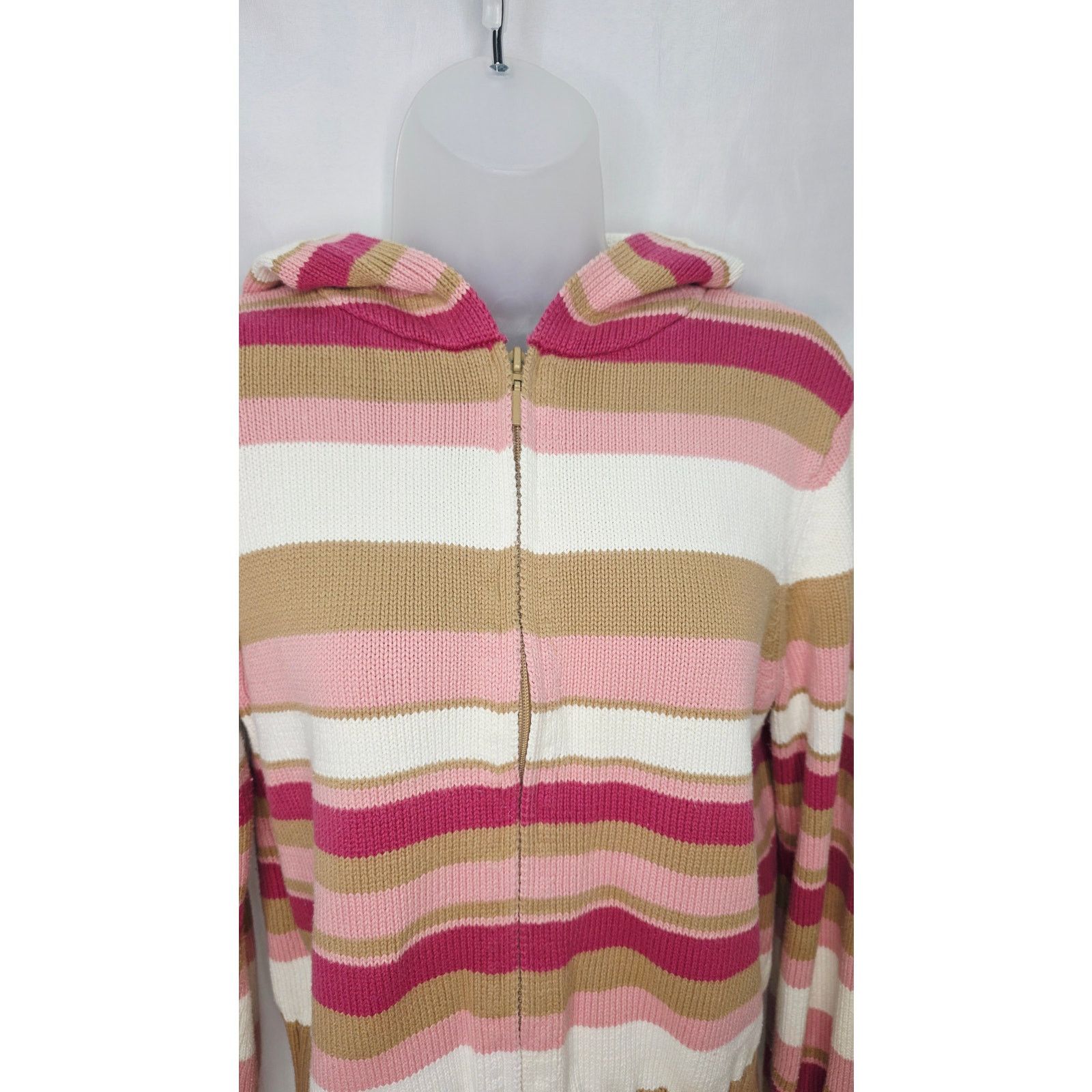 Other Vintage 90's Pink & Tan Striped Hooded Zipper Front Sweater Size M / US 6-8 / IT 42-44 - 3 Thumbnail